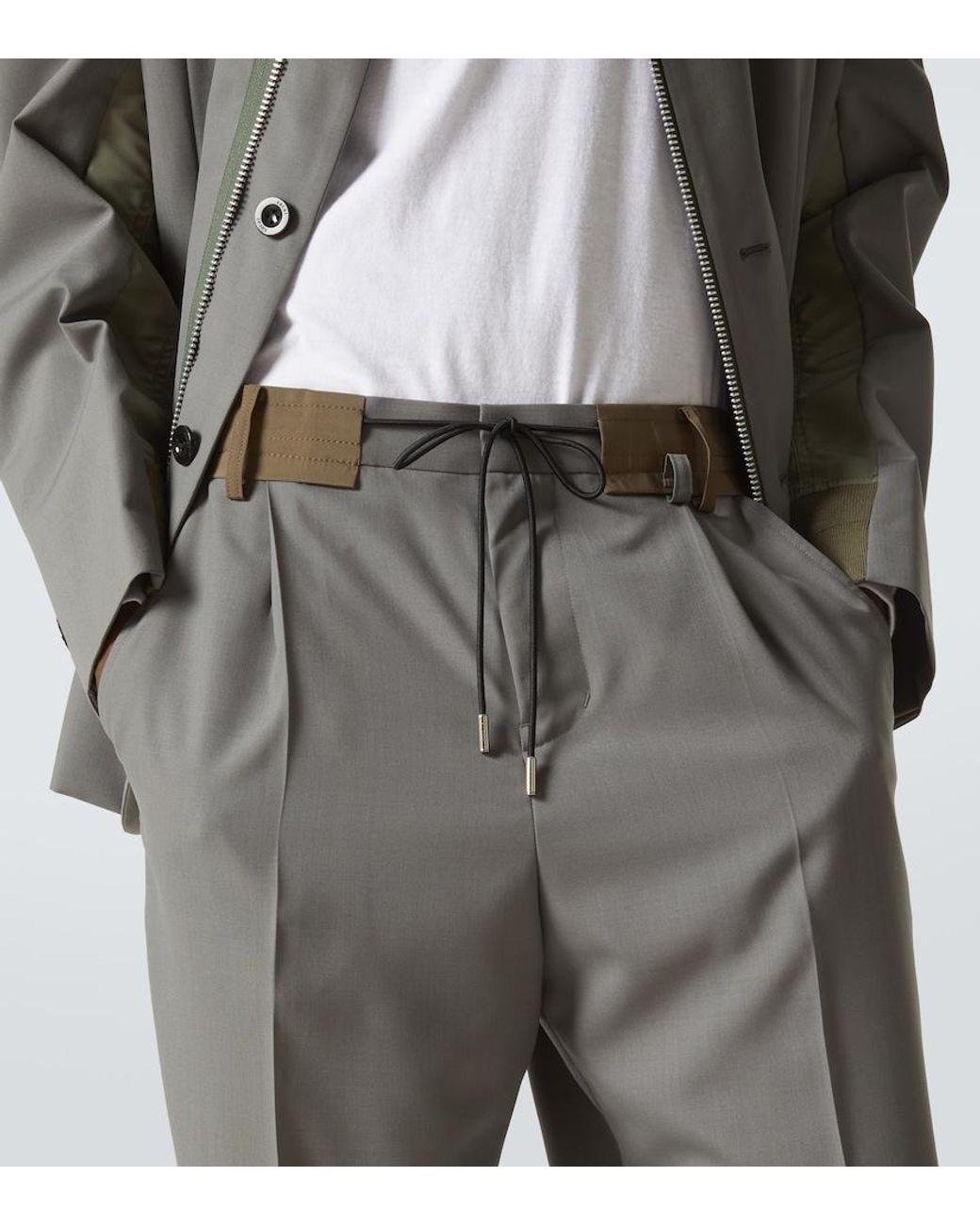Sacai Gray Mid-Rise Wide-Leg Pants for men