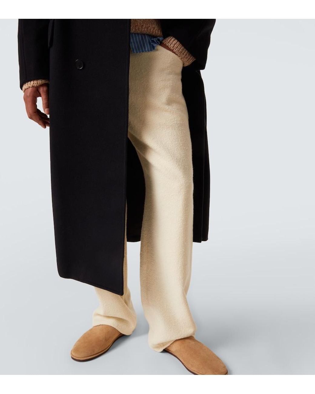 Auralee Black Double-Breasted Wool Mosser Coat for men