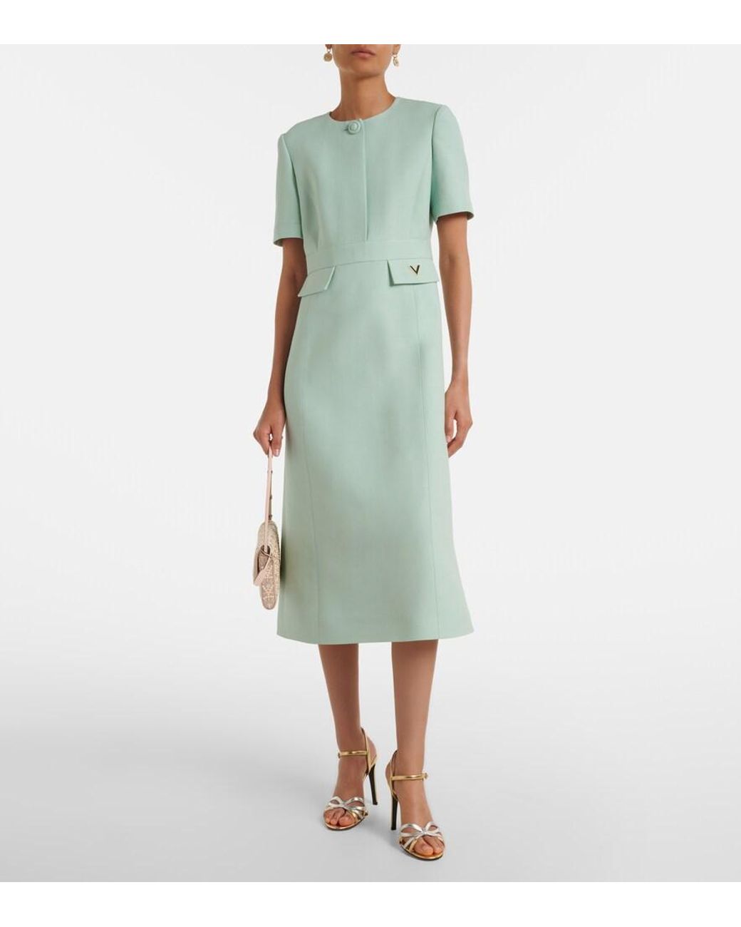 Valentino Garavani Green Crepe Couture Vgold Midi Dress