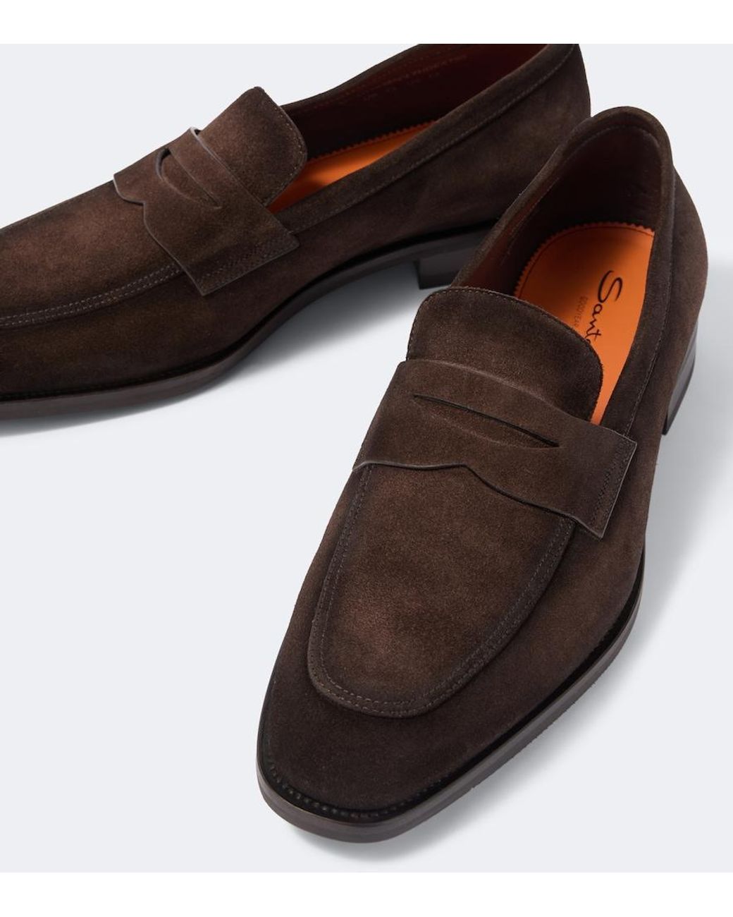 Santoni Brown Gregor Suede Penny Loafers for men