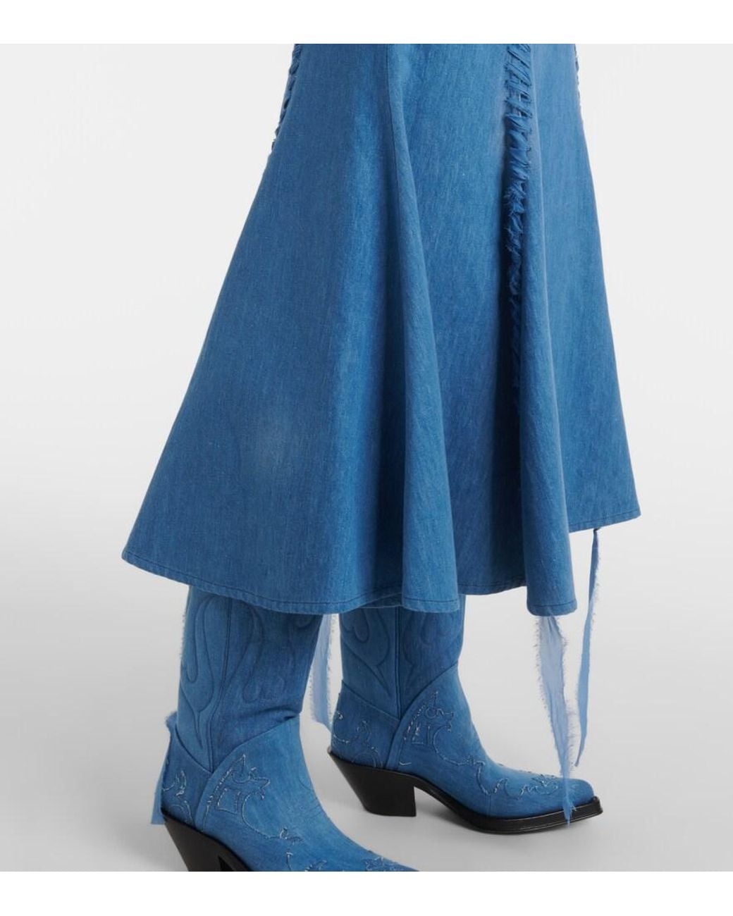 Gabriela Hearst Blue Dion Cotton And Linen Midi Skirt