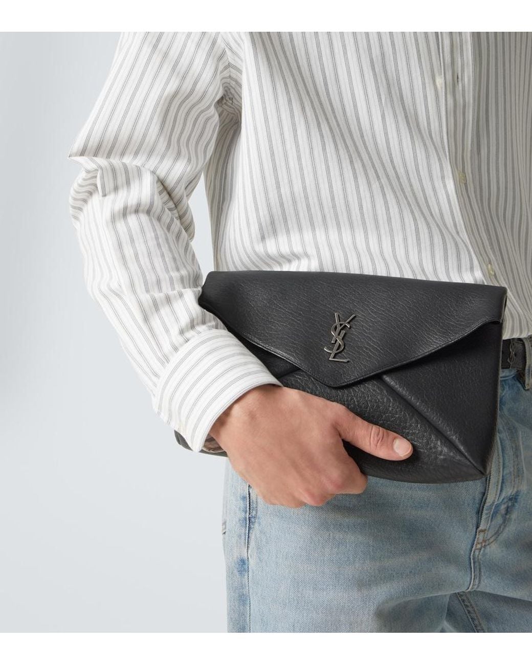 Saint Laurent Black Cassandre Large Envelope Leather Pouch for men
