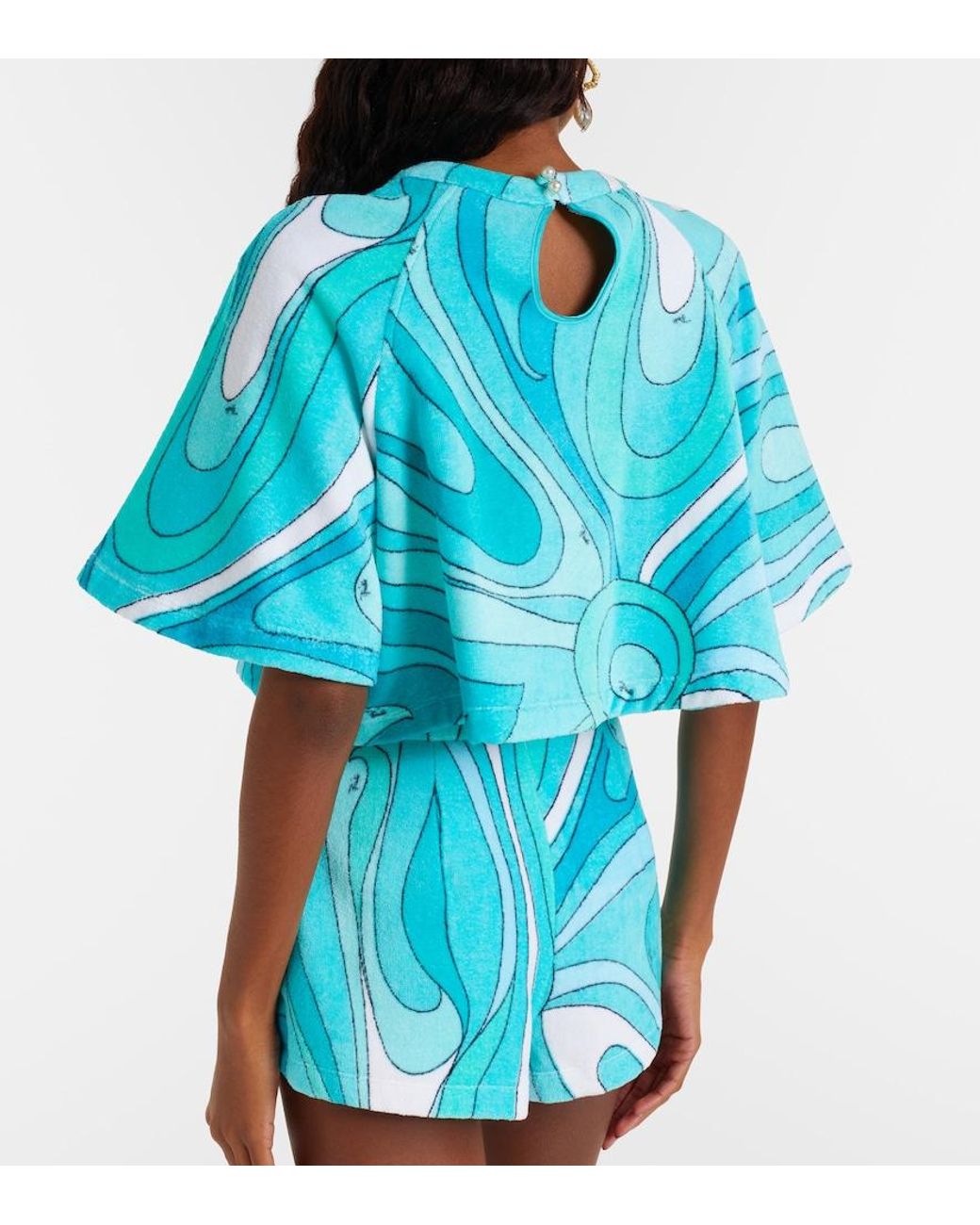 Emilio Pucci Blue Iride Cotton Terry Crop Top