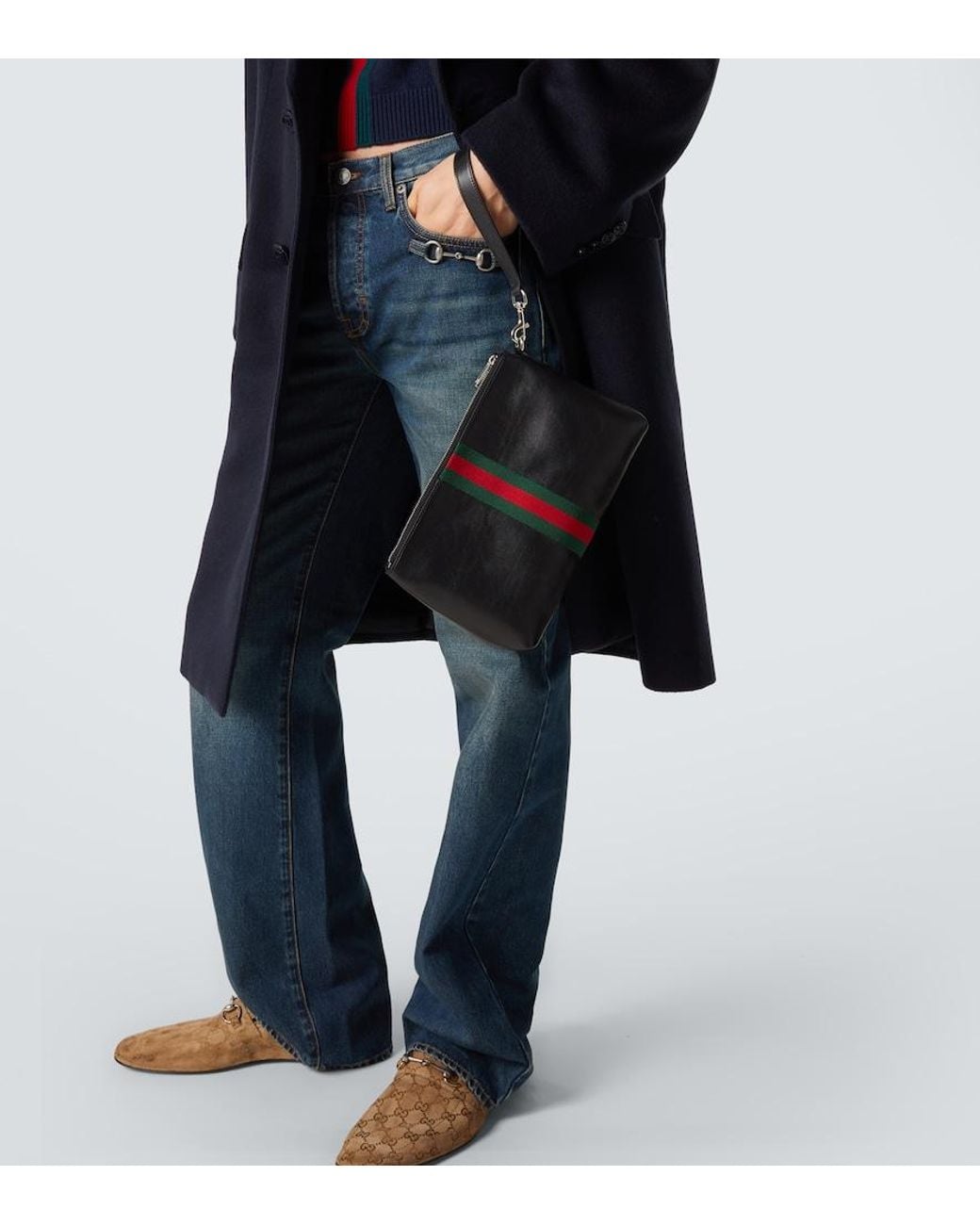 Gucci Black Web Trademark Leather Pouch for men
