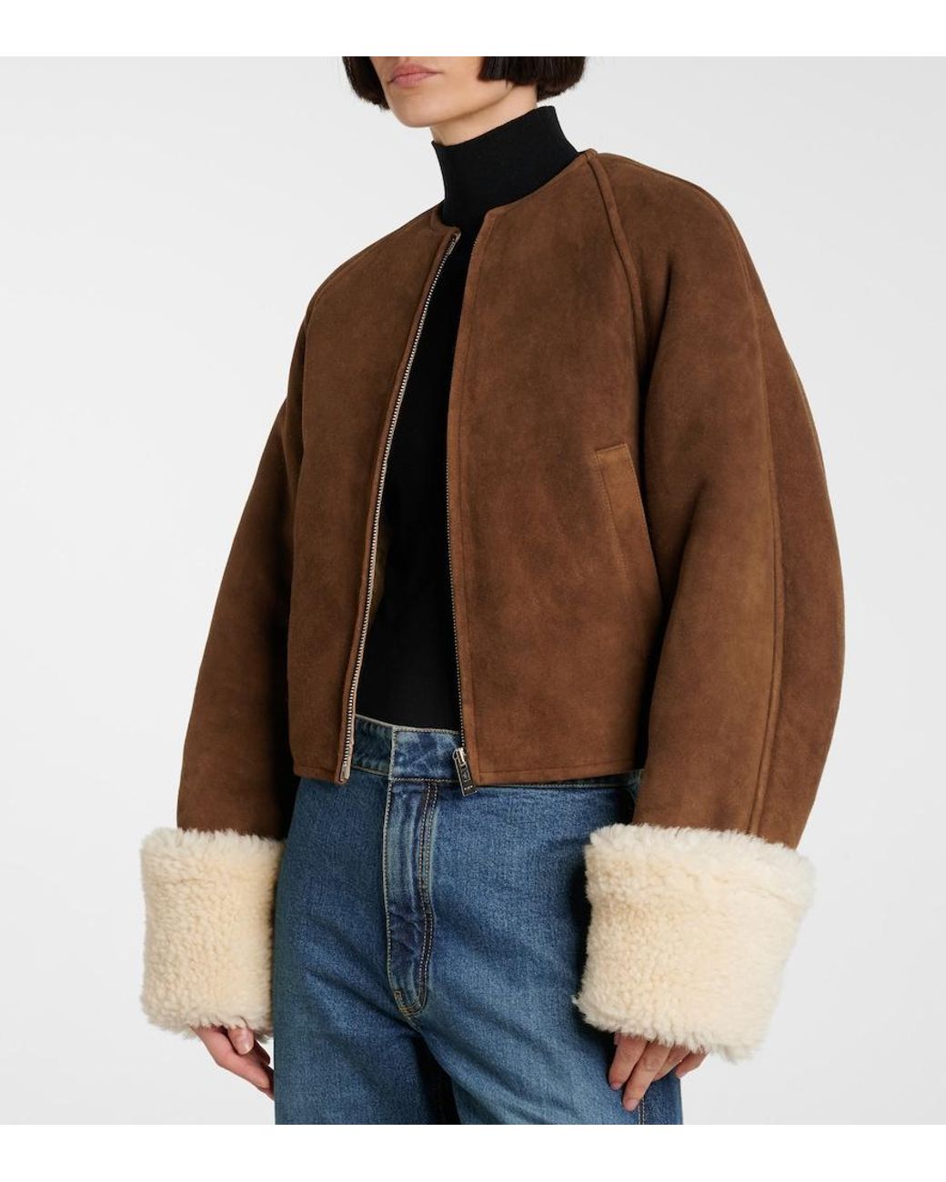 Alaïa Brown Shearling-Trimmed Suede Jacket