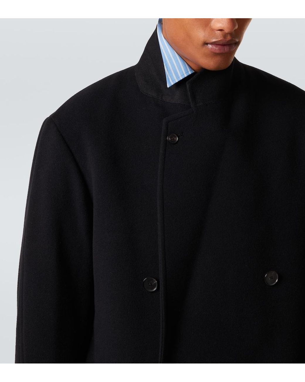 Auralee Black Double-Breasted Wool Mosser Coat for men