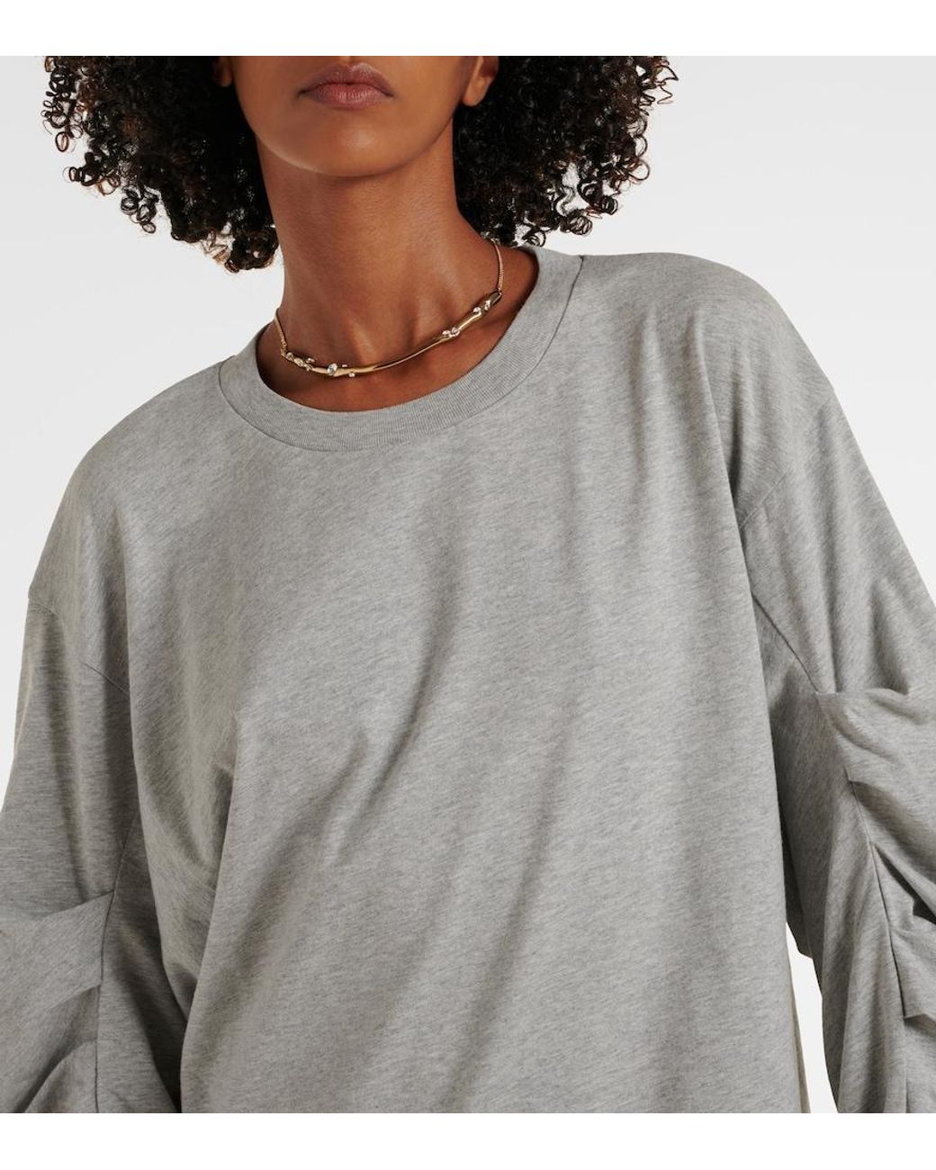 Dries Van Noten Gray Ruched Oversized Cotton Jersey Top