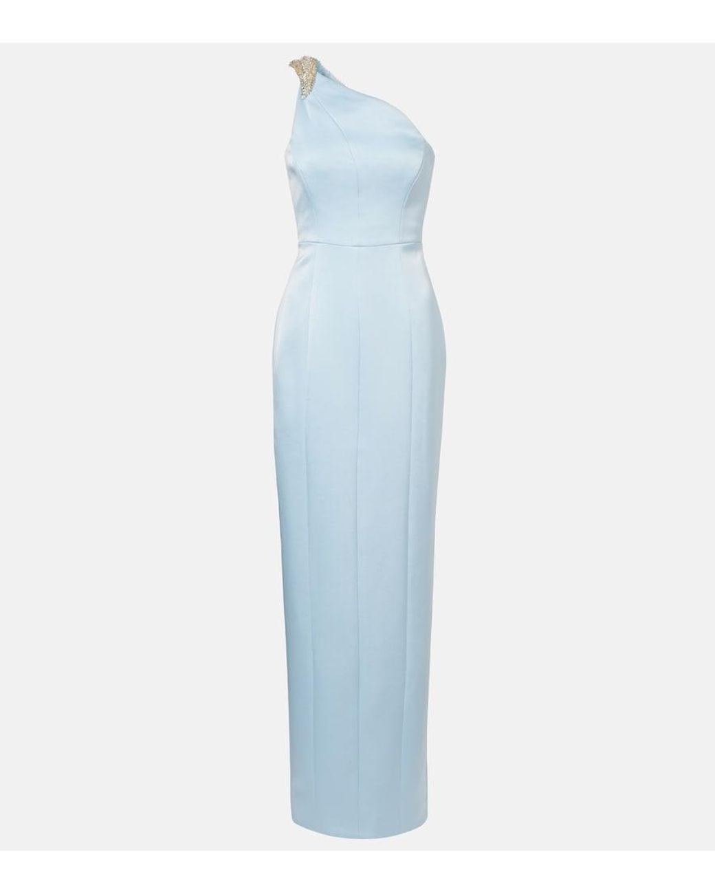 Rachel Gilbert Blue Celestia Embellished One-Shoulder Gown