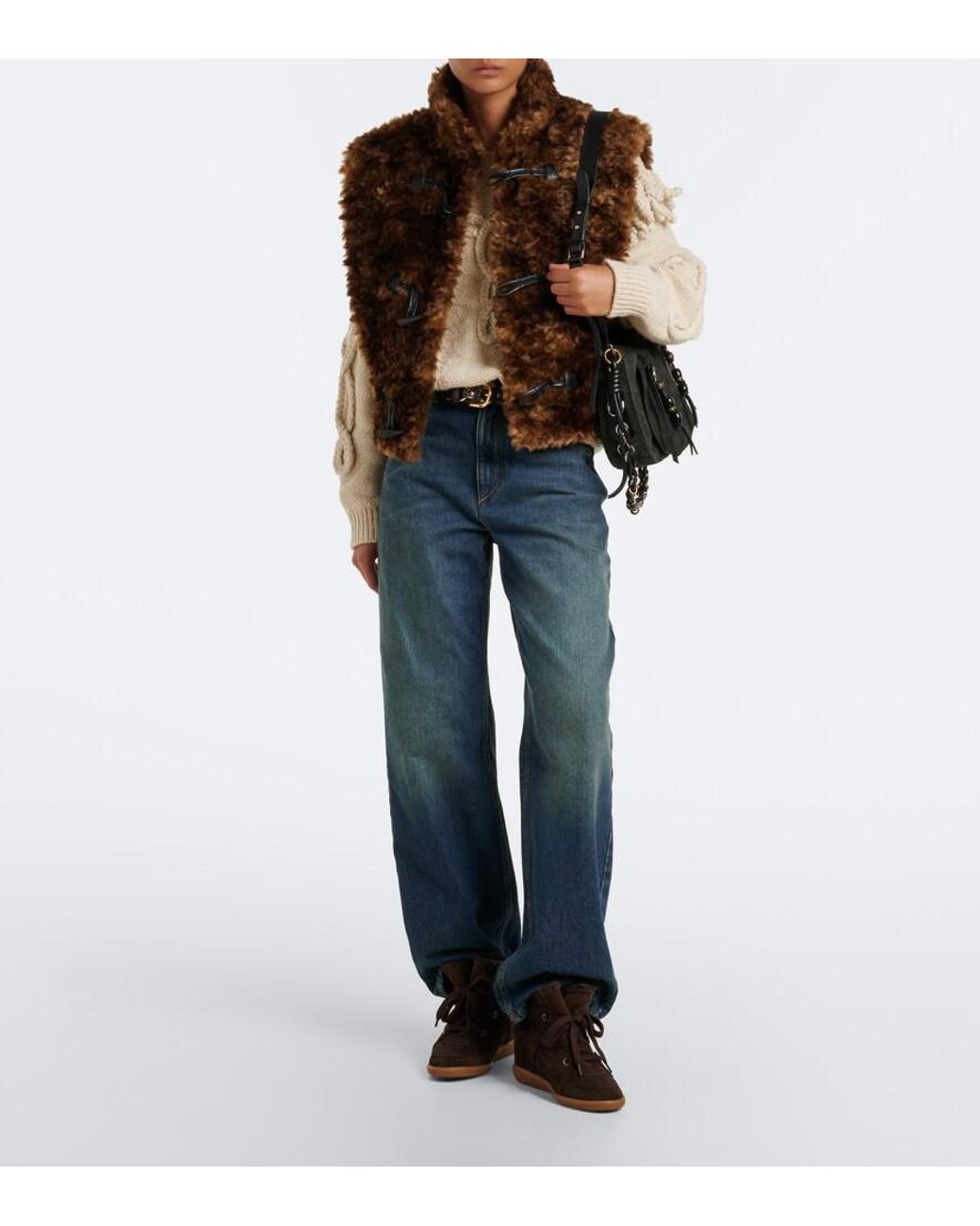 Isabel Marant Brown Bobby Shearling-Lined Suede Wedge Sneakers