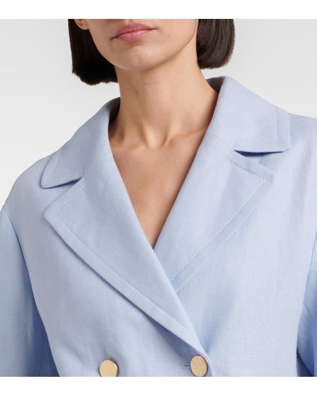 Max Mara Blue Avenue Double-Breasted Linen Blazer