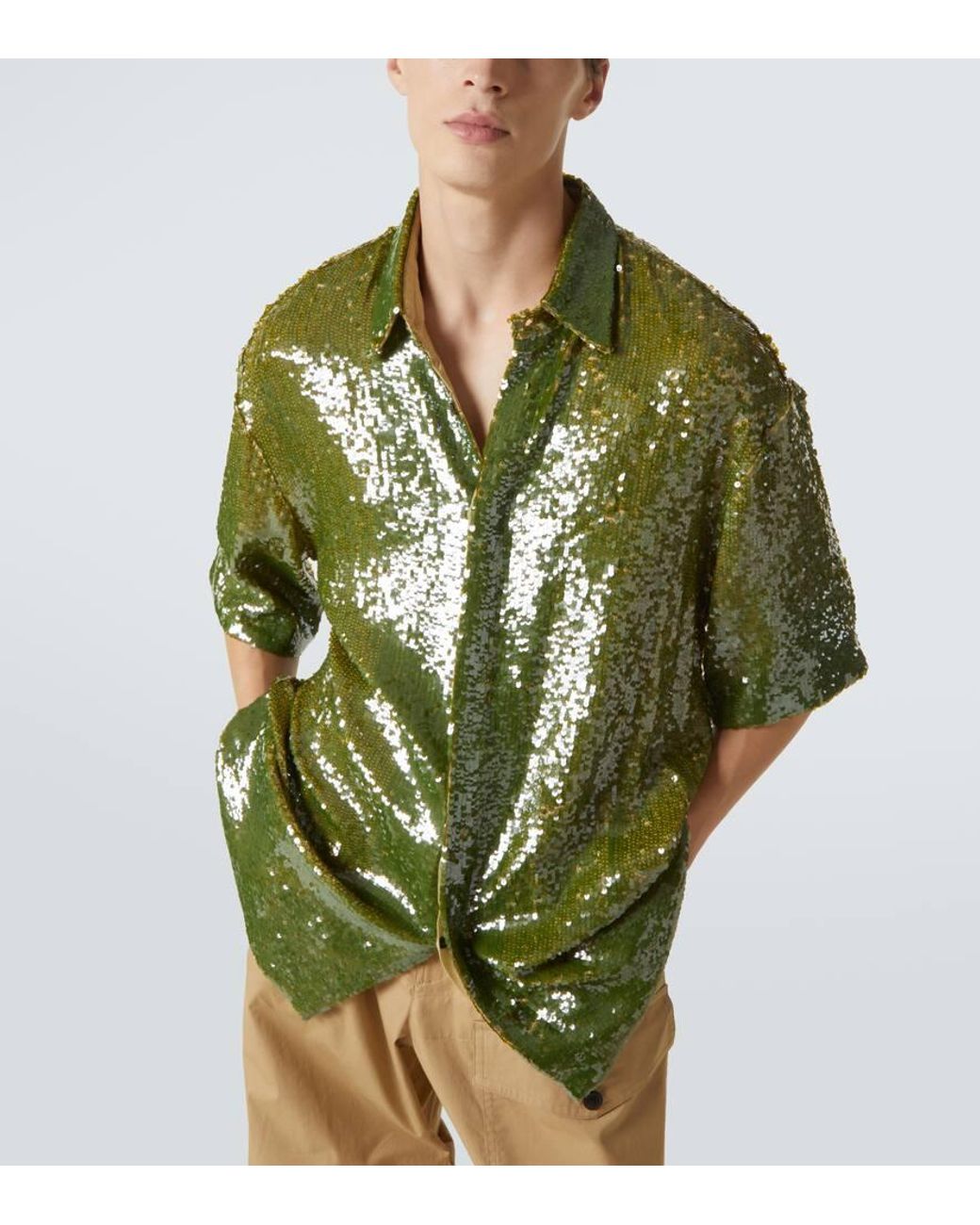 Dries Van Noten Green Sequined Shirt for men
