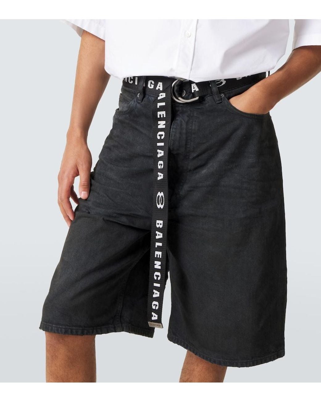 Balenciaga Black Unity Belted Denim Bermuda Shorts for men