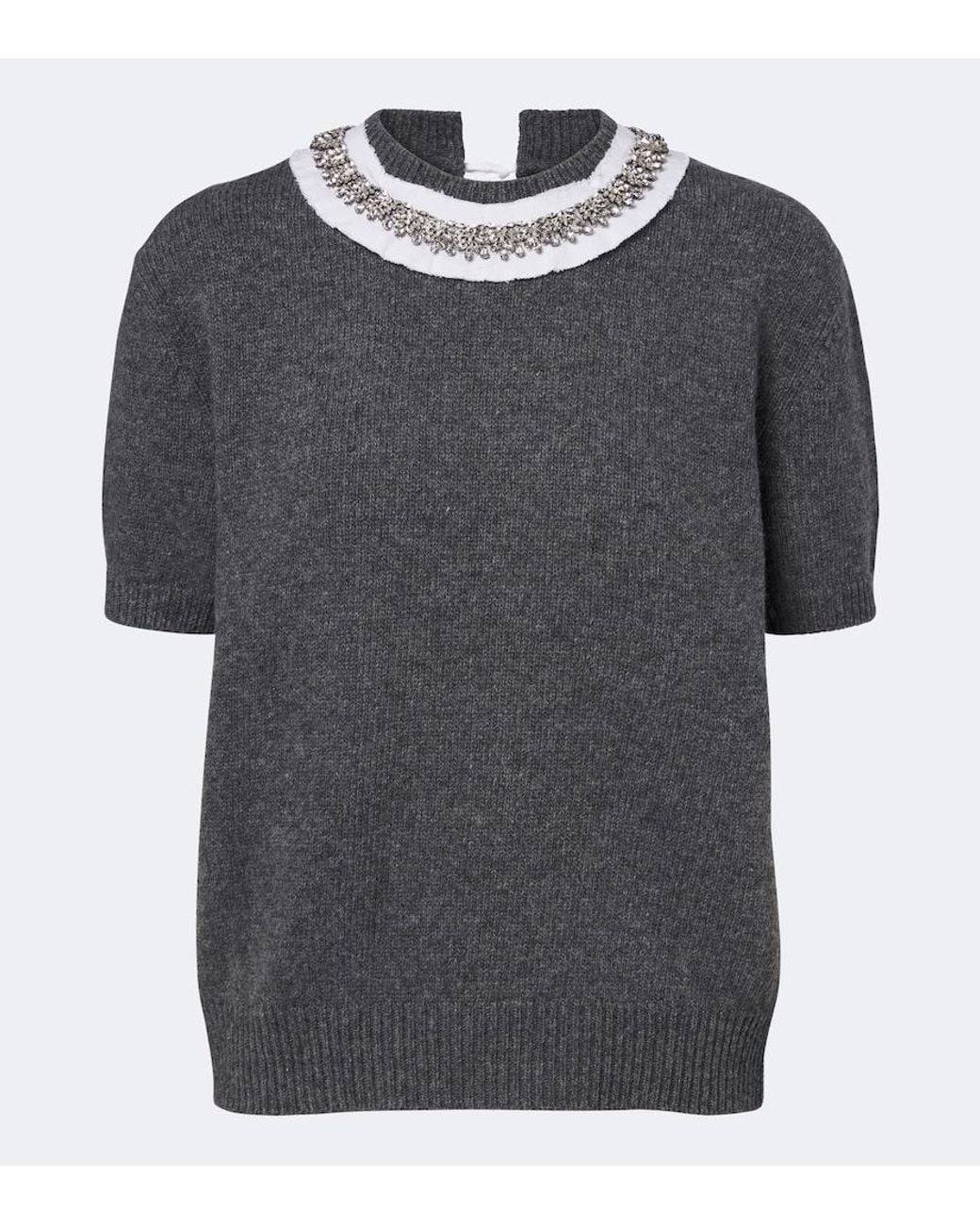 Prada Gray Embellished Wool And Cashmere Sweater