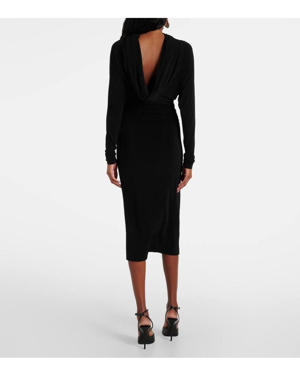 Vestido Midi De Punto Con Espalda Drapeada Saint Laurent de color Black