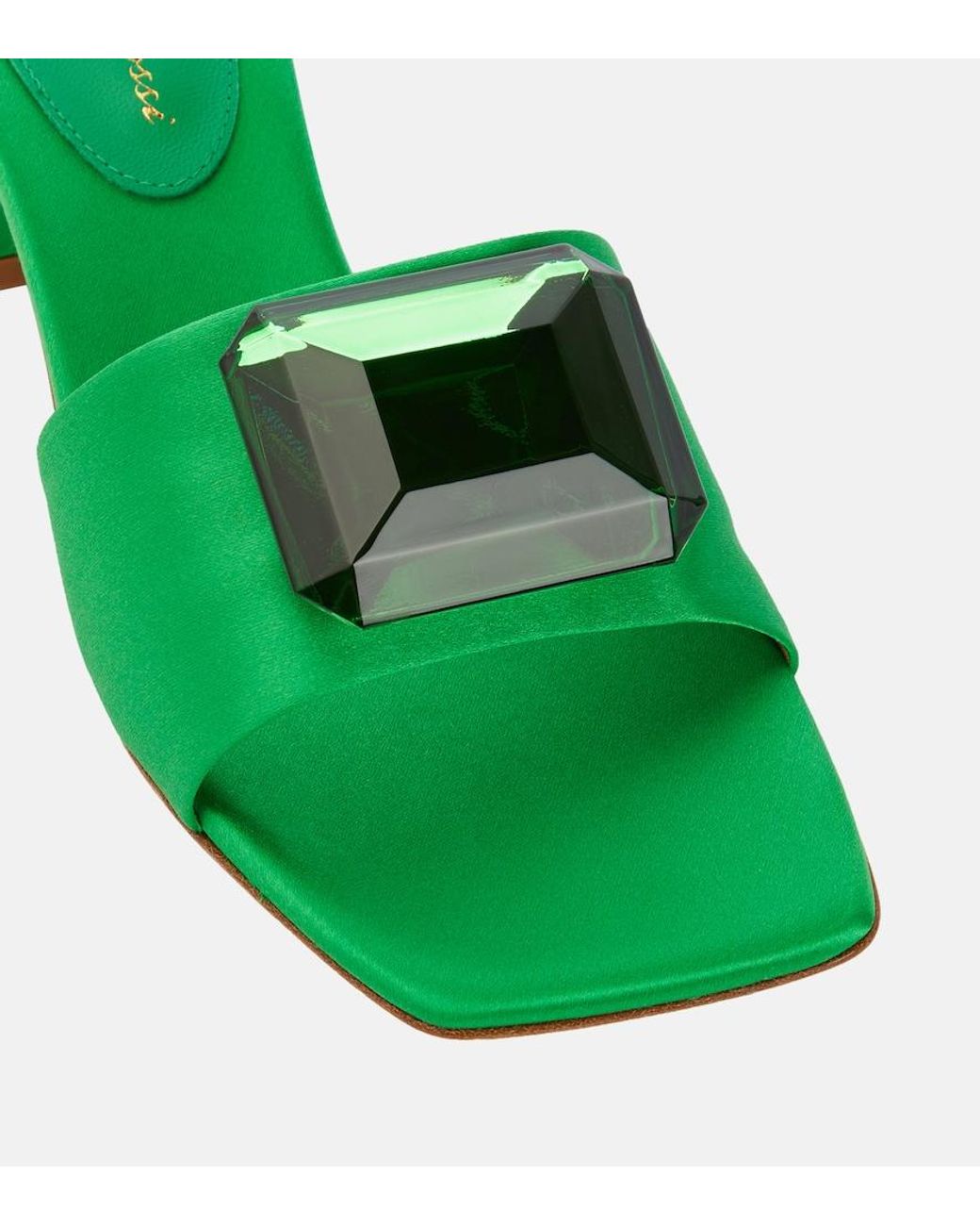 Gianvito Rossi Green Jaipur Slide Embellished Satin Sandals