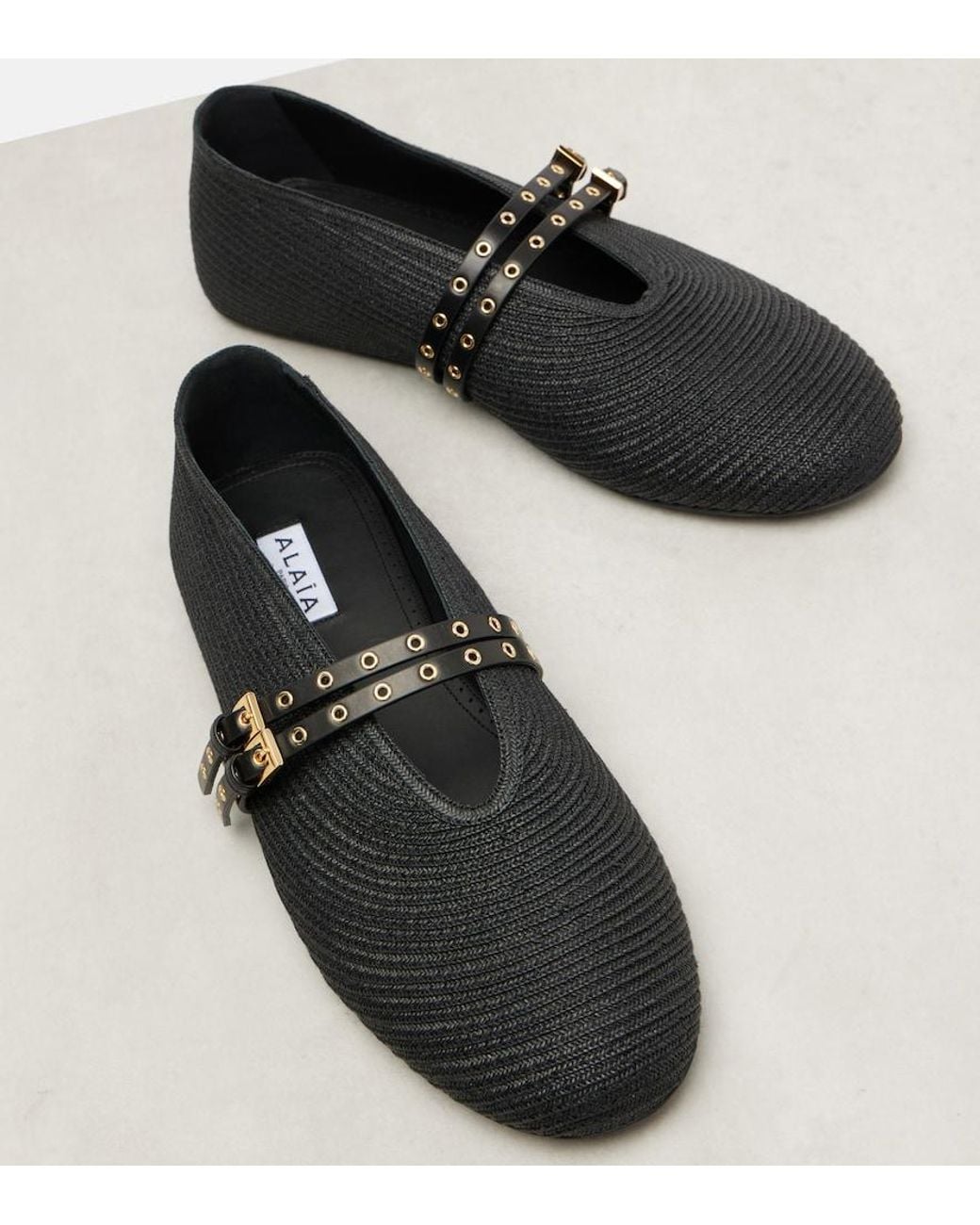 Alaïa Paper Straw Black Ballet Flats