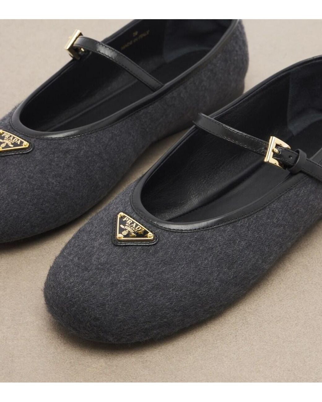 Prada Black Leather-Trimmed Cashmere Mary Jane Flats