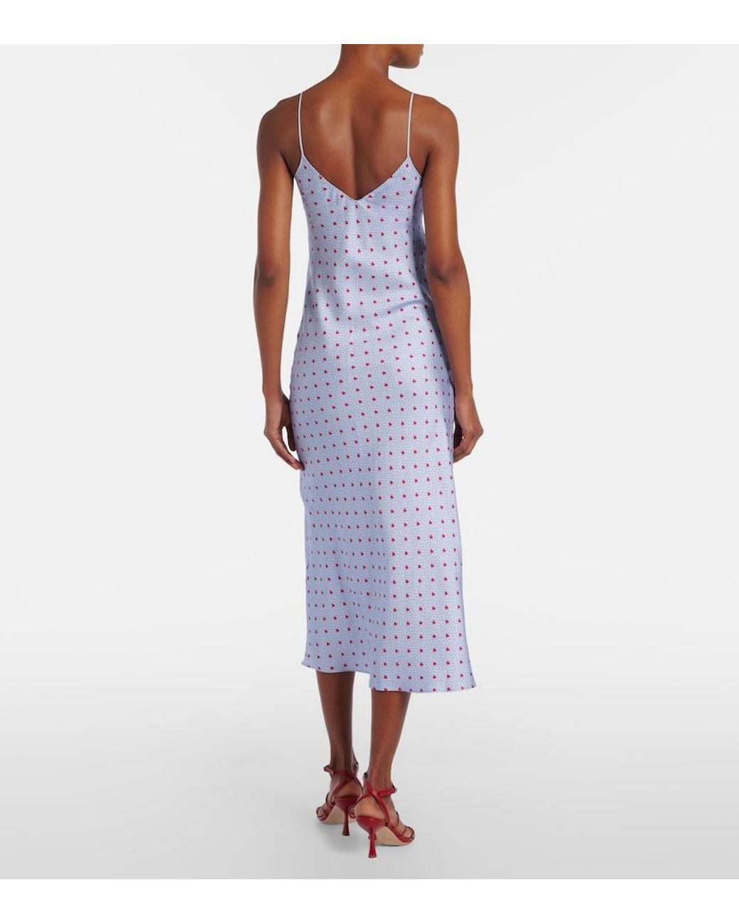 Rodarte Blue Floral-Applique Printed Silk Slip Dress