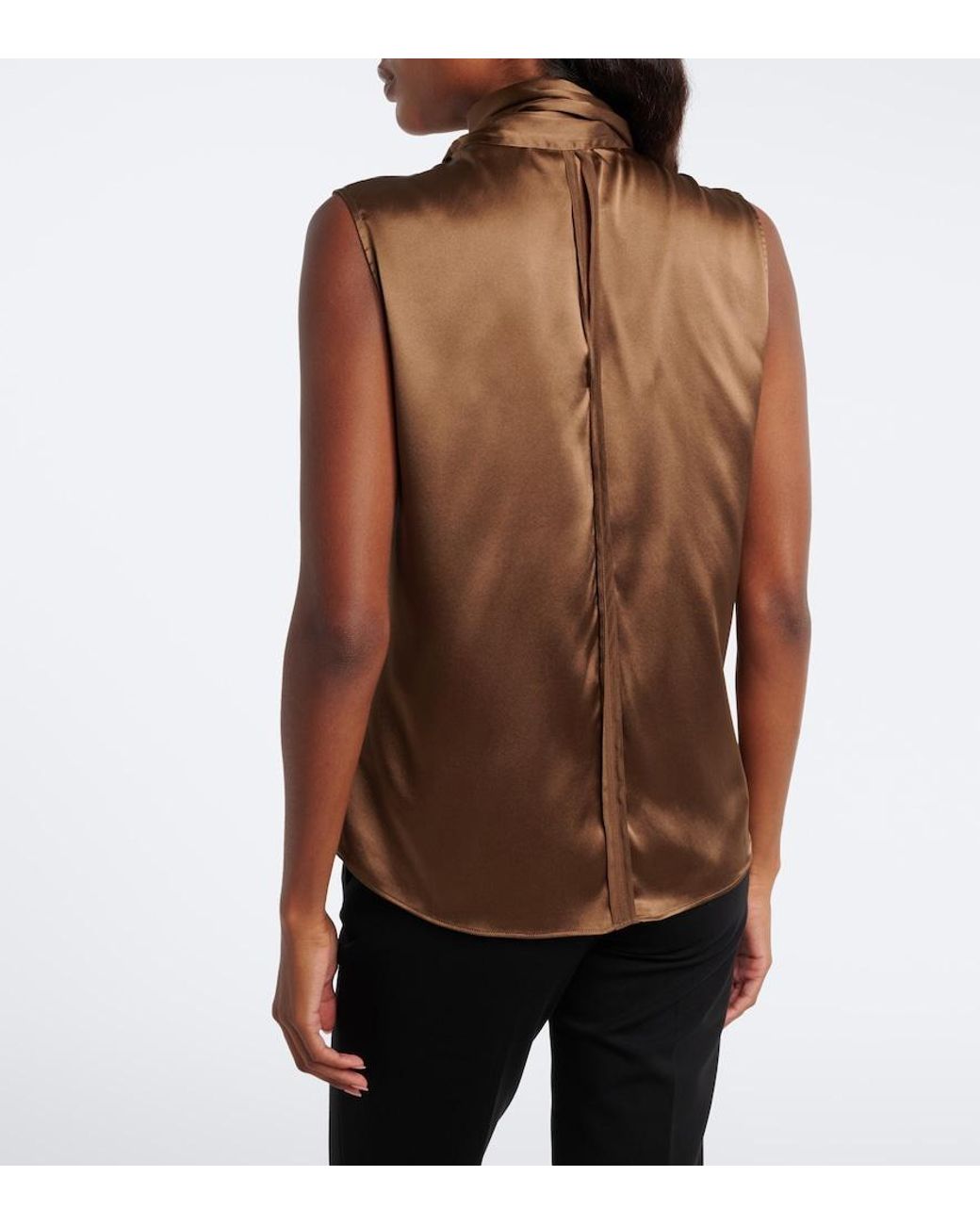 Dorothee Schumacher Brown Sense Of Shine Tie-Neck Silk-Blend Satin Top