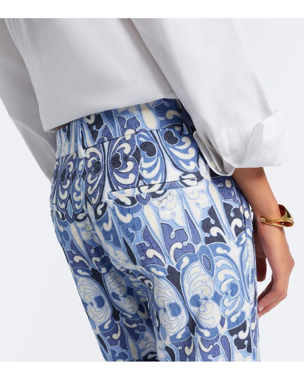 LaDoubleJ Blue 24/7 Printed Cotton Straight Pants