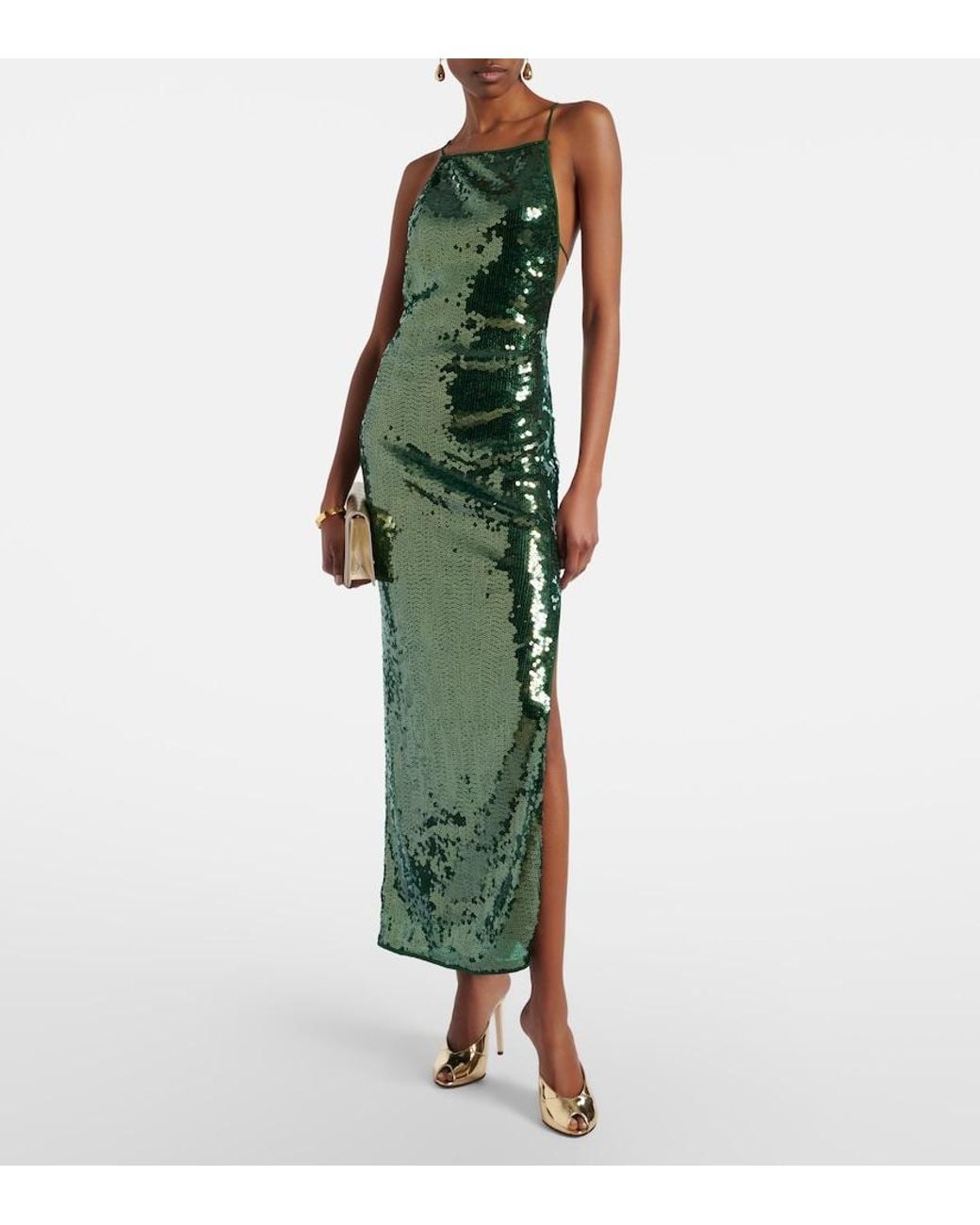 Oseree Green Marylin Sequined Maxi Dress