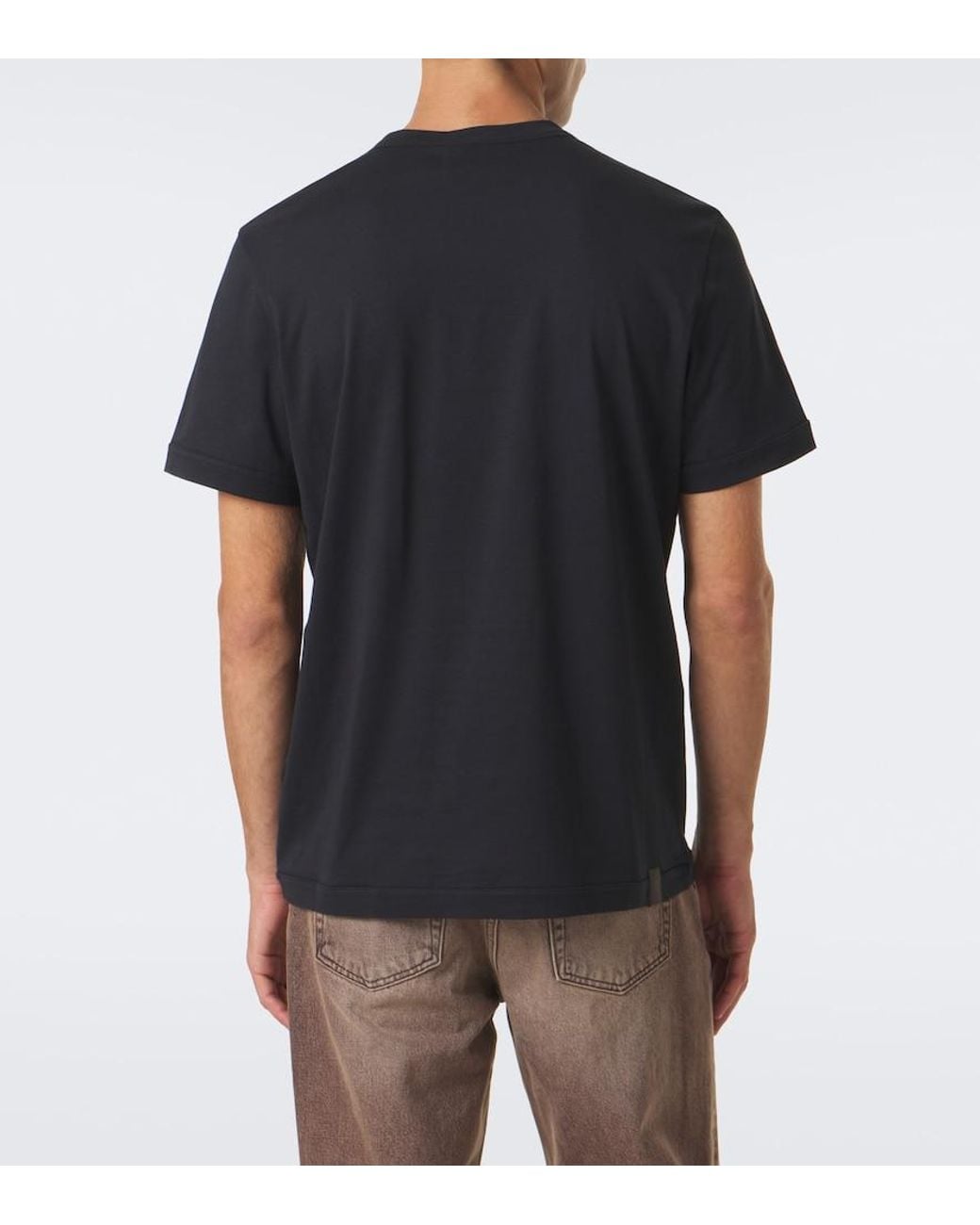 Moncler Black Leather-Trimmed Cotton Jersey T-Shirt for men