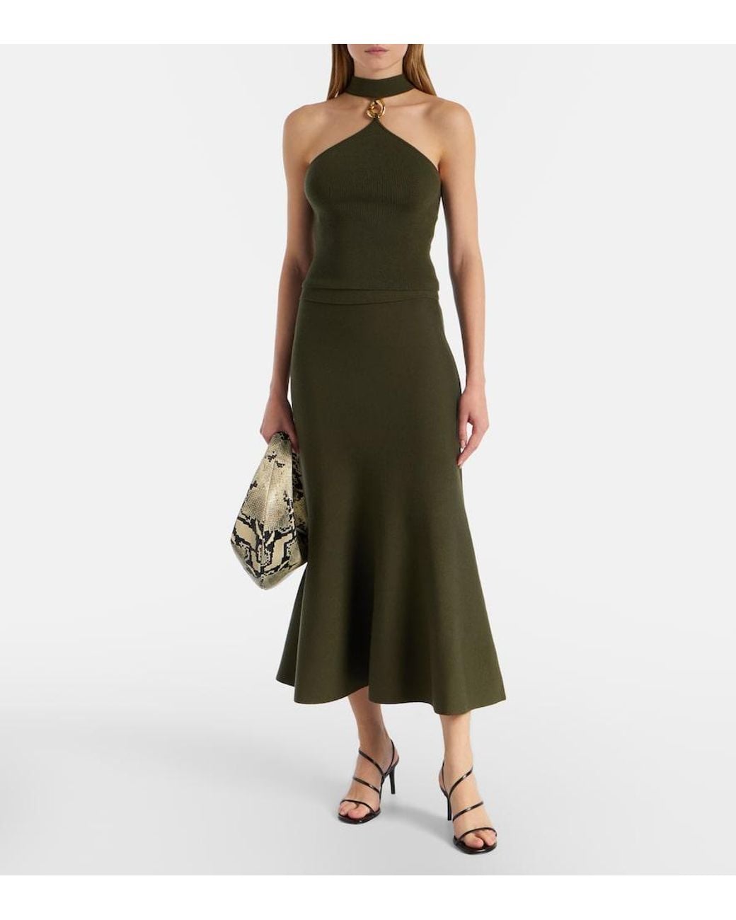 Jonathan Simkhai Green Layne Wool Midi Skirt