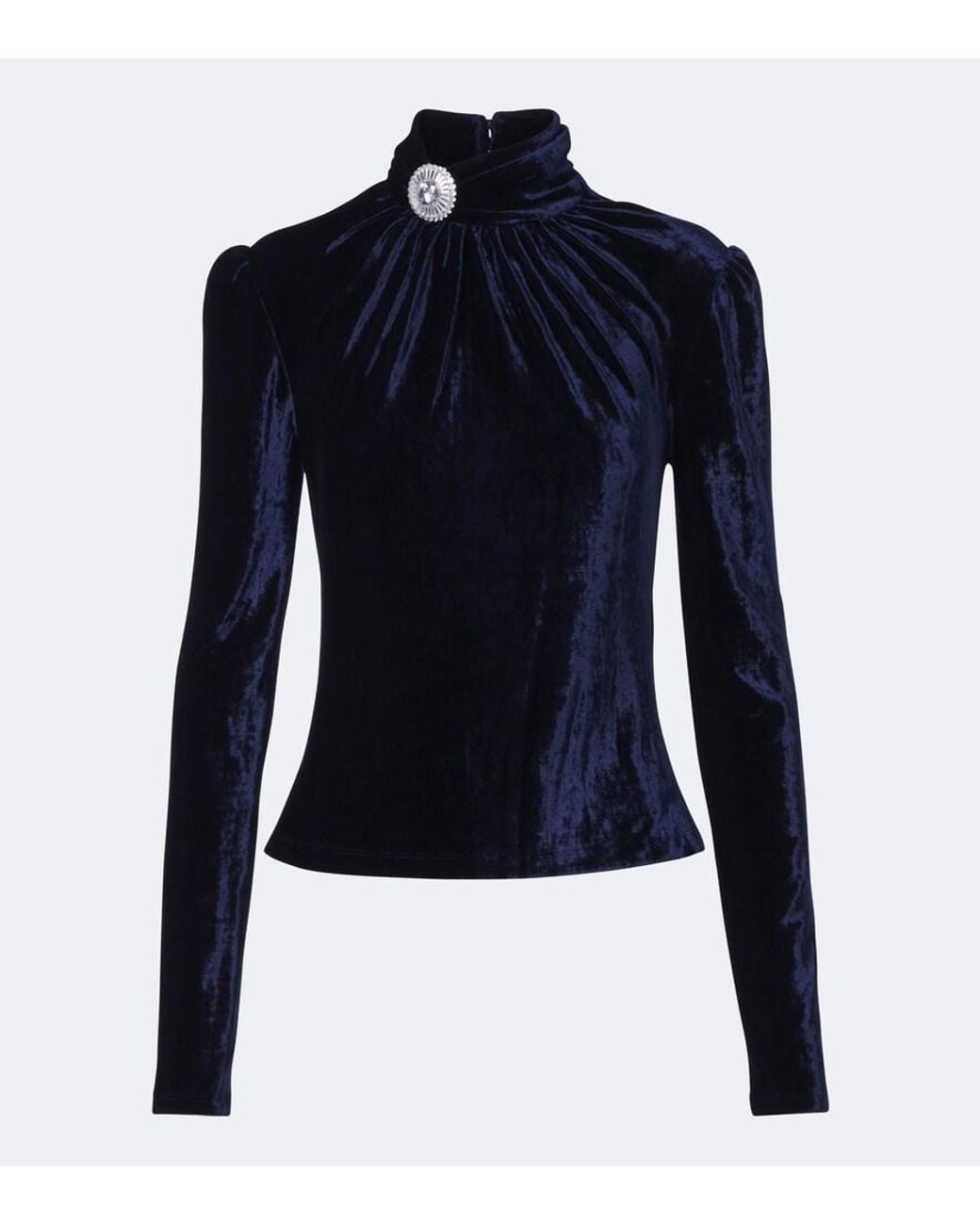 Rabanne Blue Embellished Gathered Velvet Top