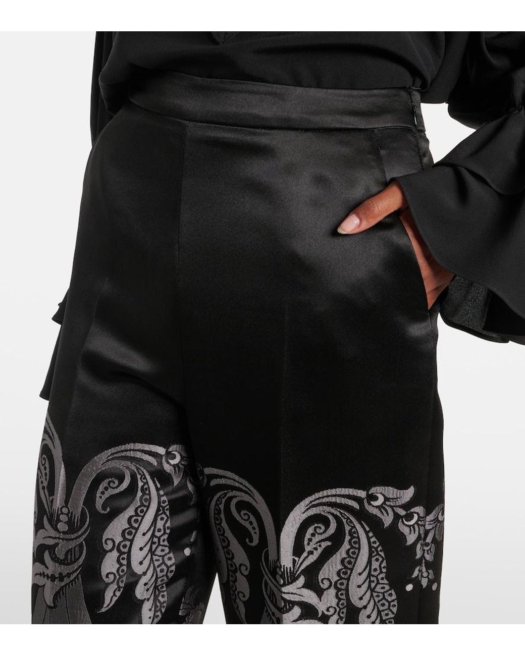 Etro Black Silk Jacquard Palazzo Trousers