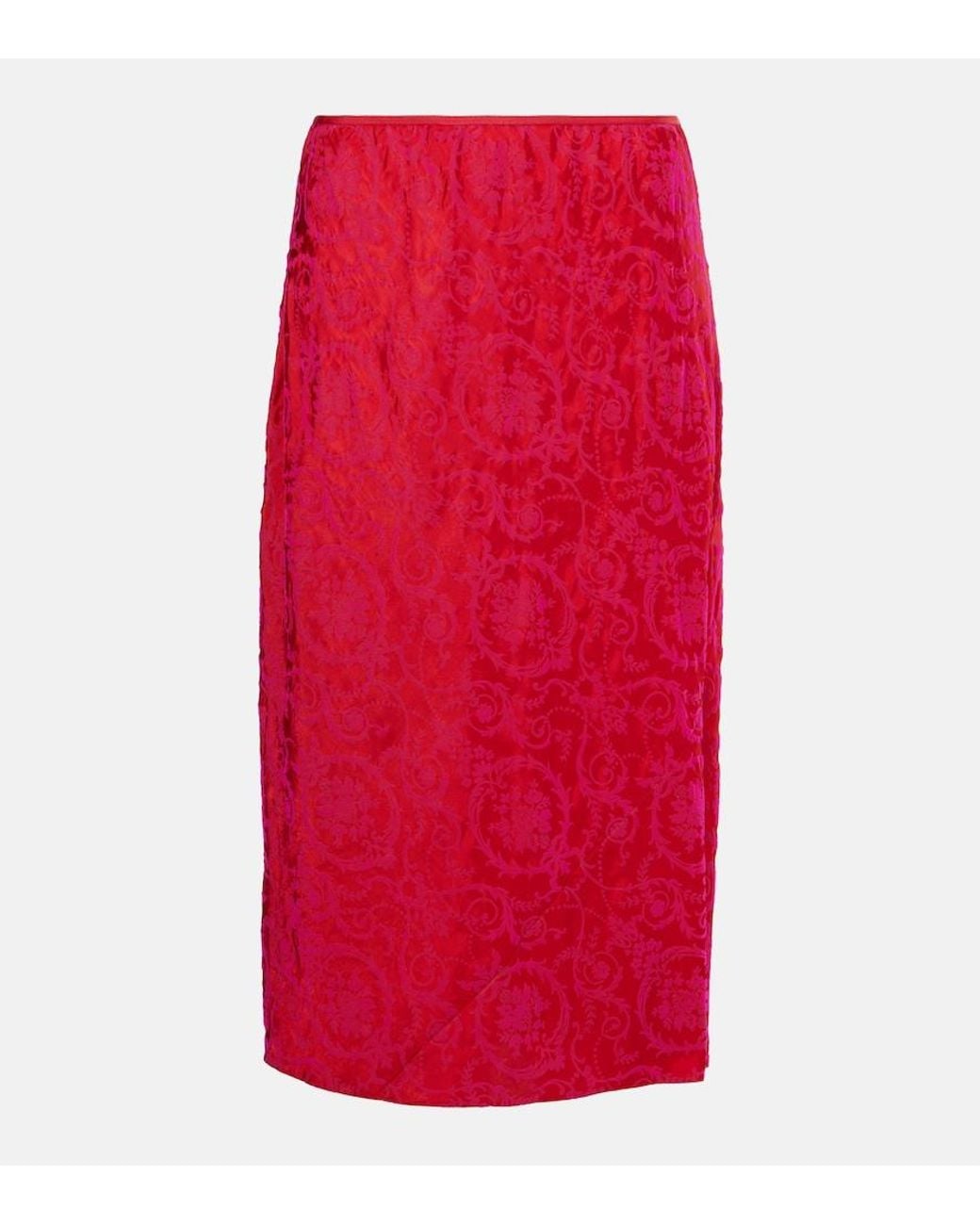 Dries Van Noten Red Printed Pencil Skirt