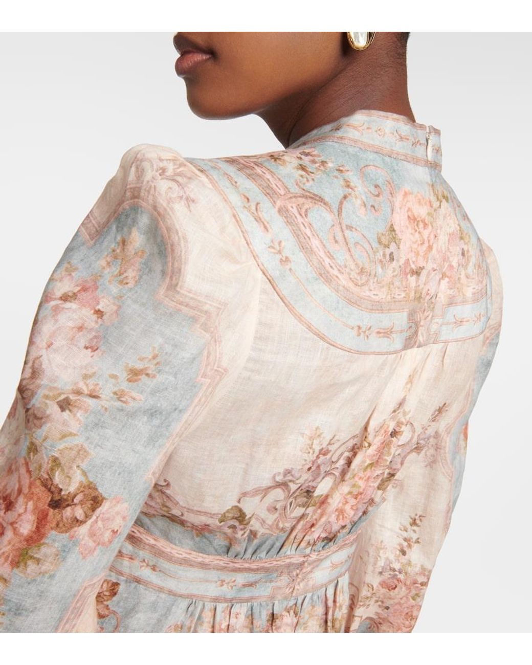 Zimmermann August Printed Linen Midi Dress in Natural | Lyst