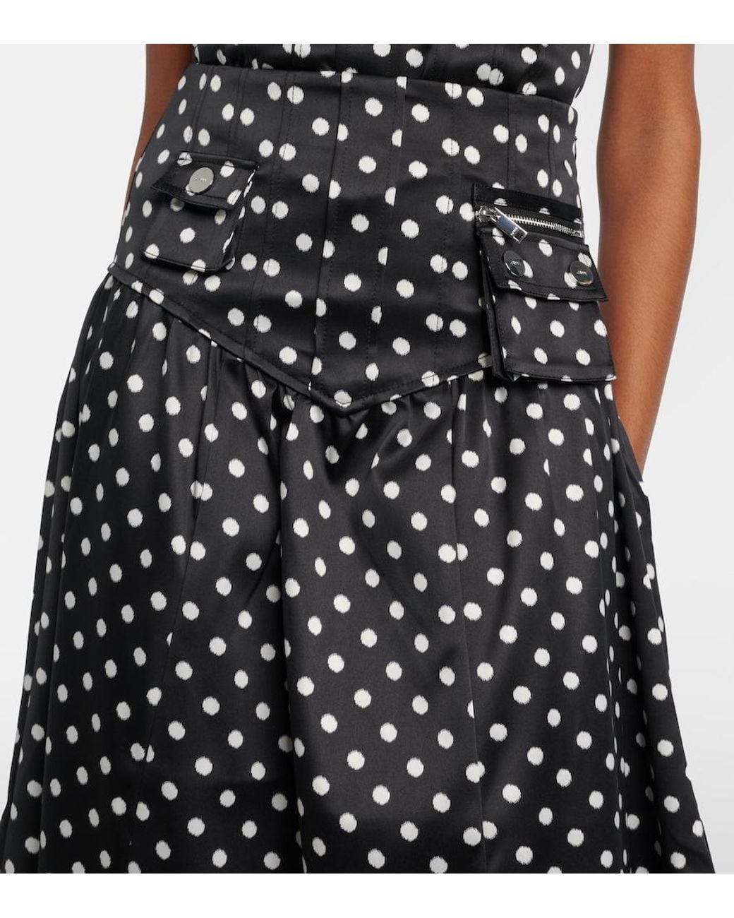 Ganni Black Polka-Dot Satin Maxi Skirt
