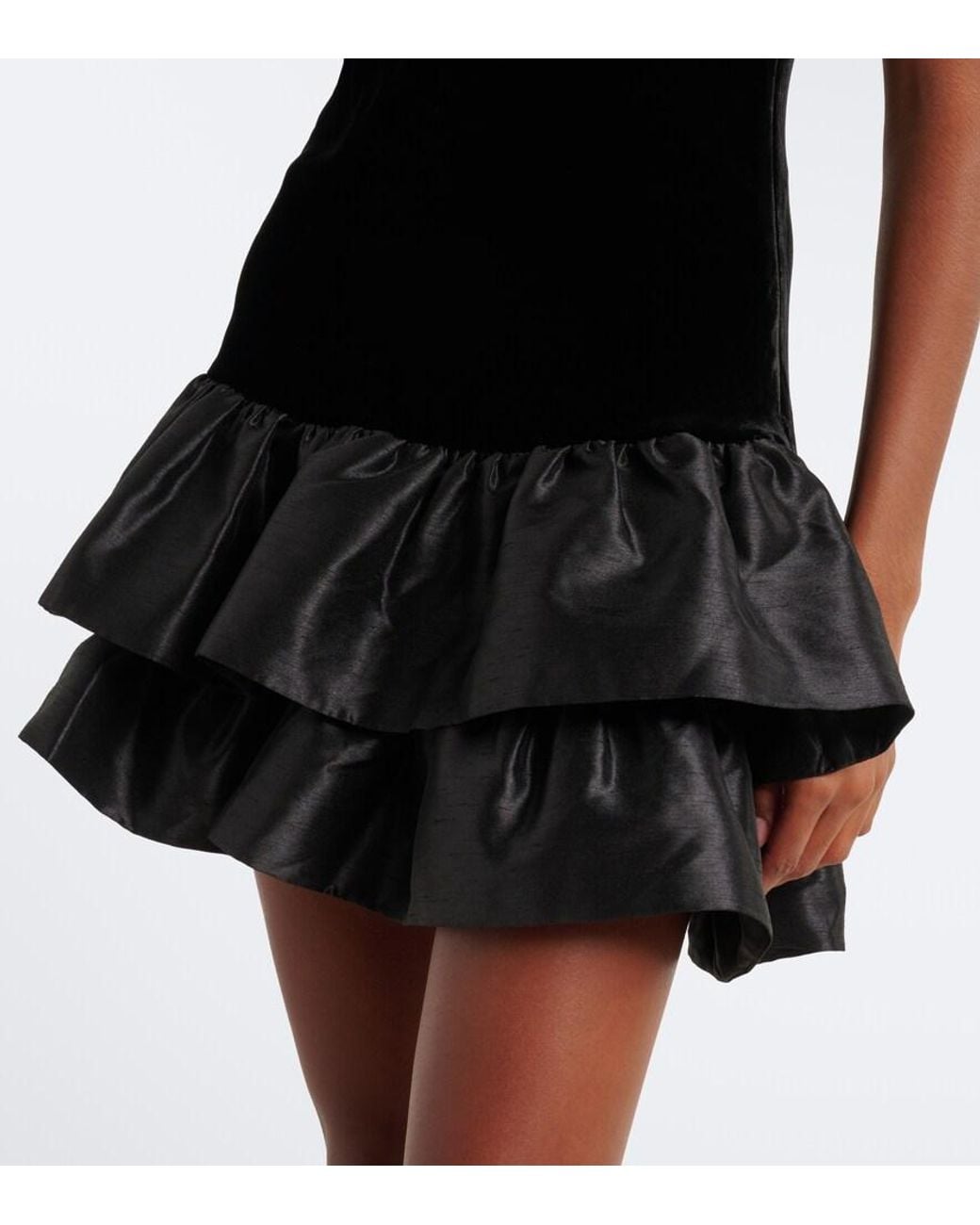 Rixo Black Anabella Tiered Velvet Minidress