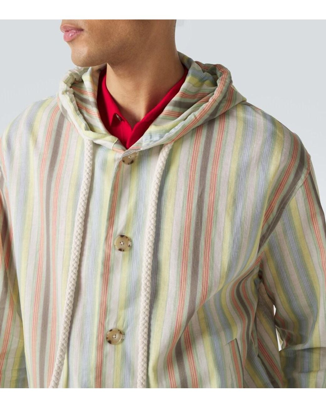 Commas White Striped Hooded Hemp And Cotton Jacket for men