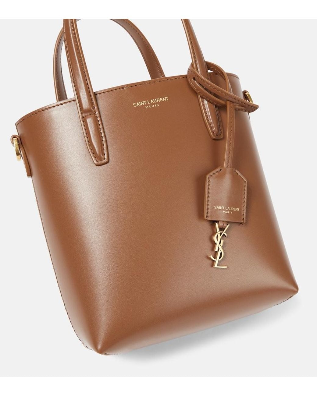 Saint Laurent Brown Fox-Coloured Leather Mini Shopping Bag