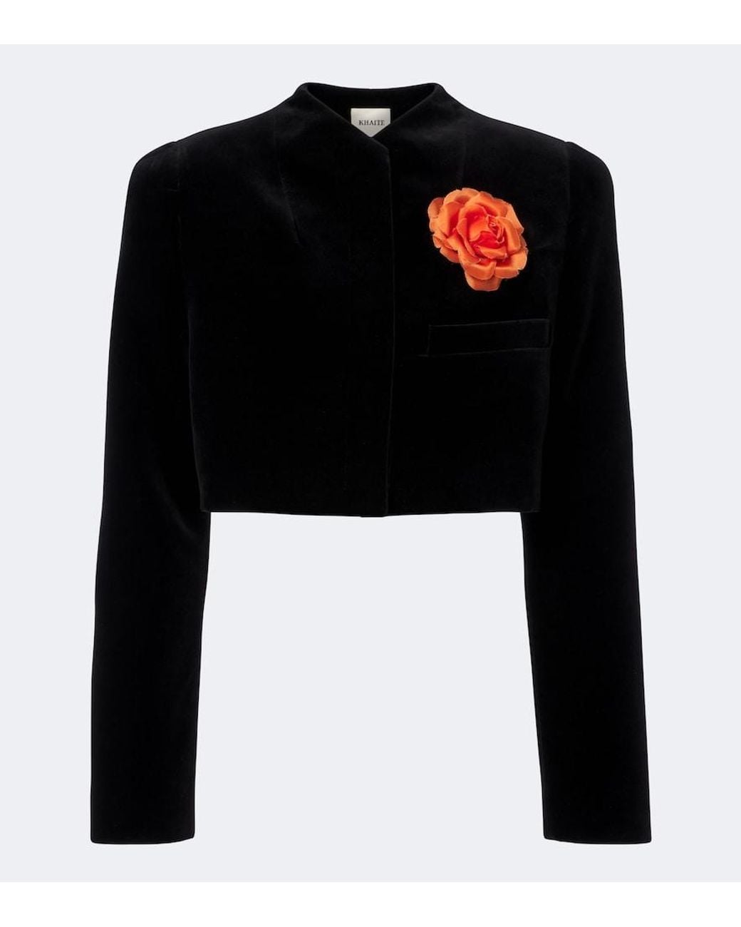 Khaite Black Samo Floral-Applique Cropped Velvet Jacket