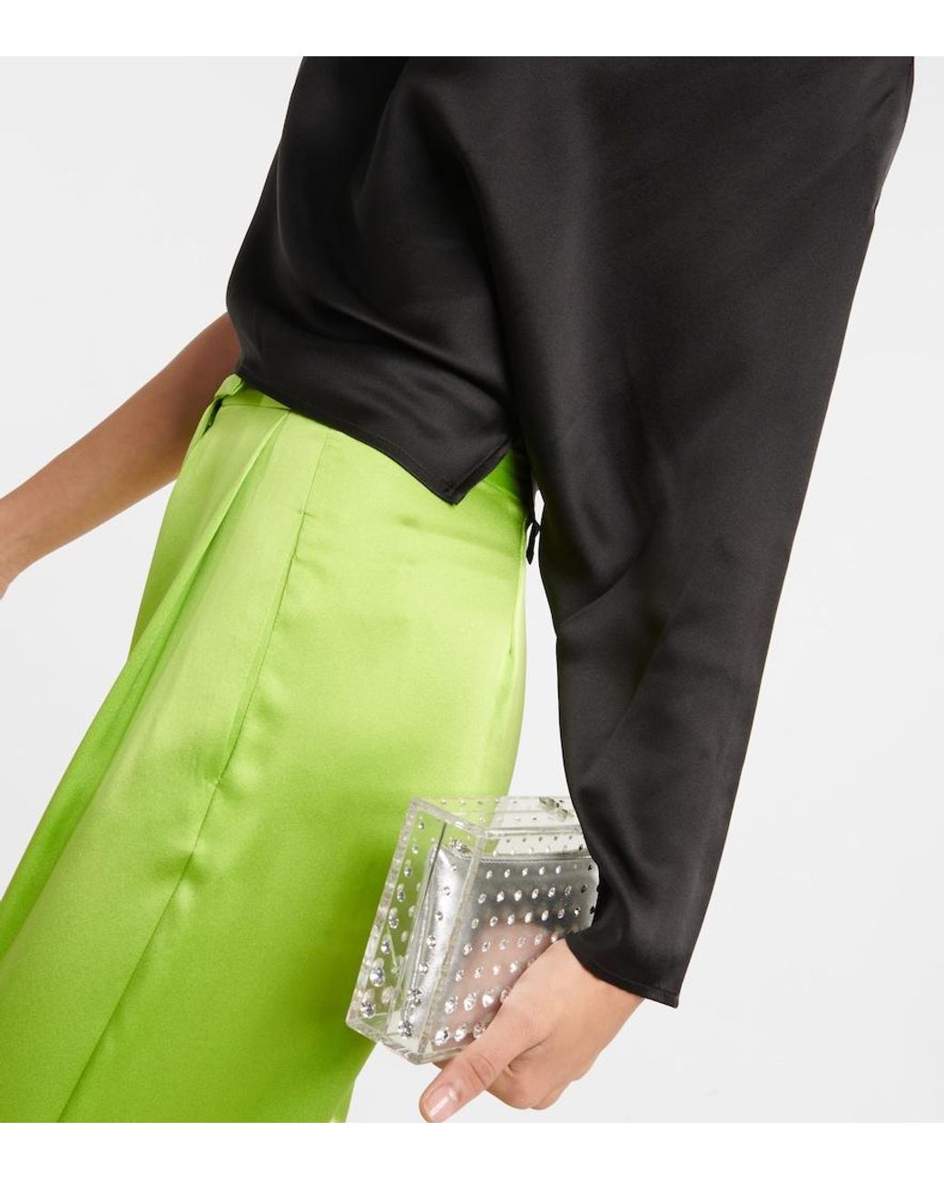 The Sei Black Draped One-Shoulder Silk Satin Top