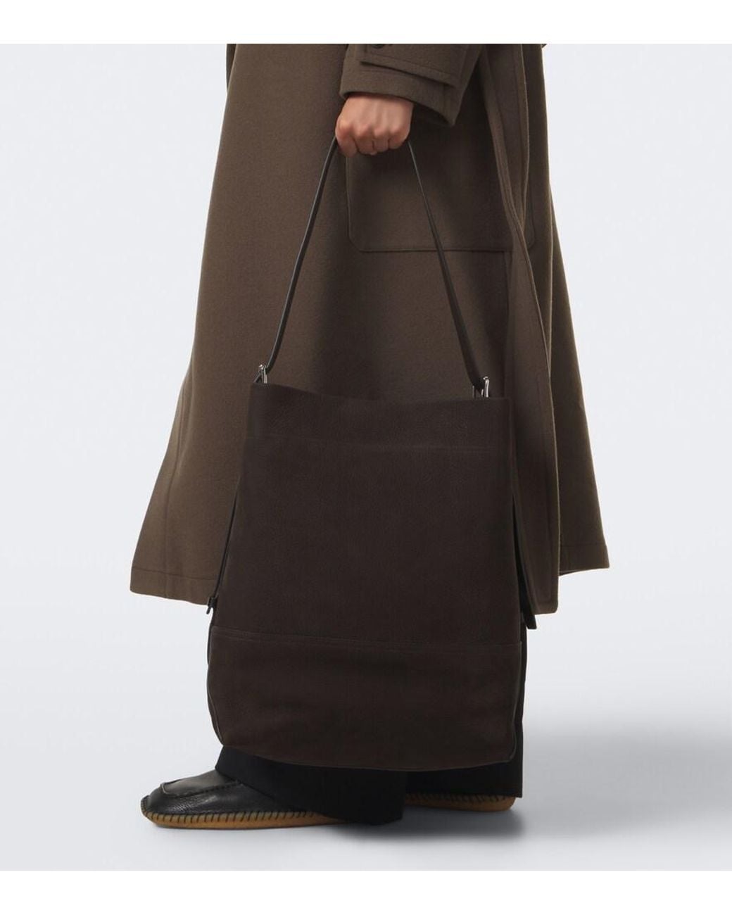 Lemaire Black Belted Leather Tote Bag for men