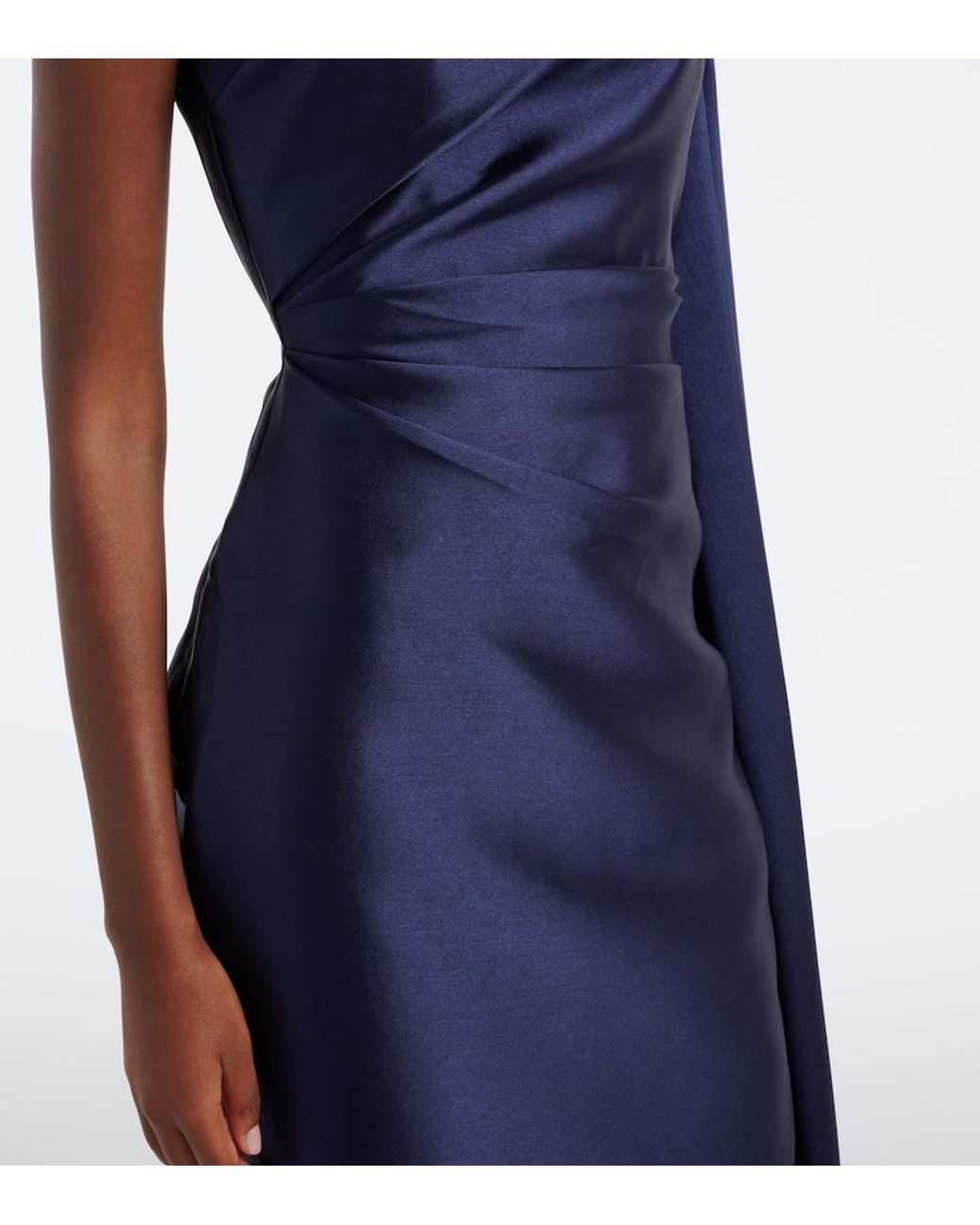 Solace London Blue Veya Pleated One-Shoulder Satin Gown