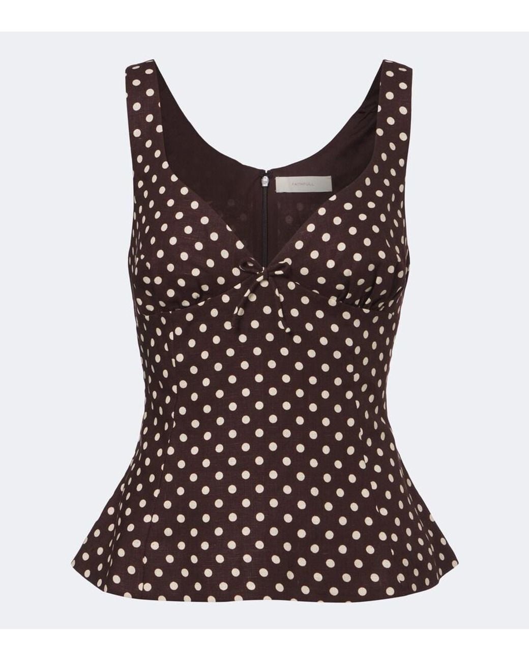 Faithfull The Brand Brown Martuba Polka-Dot Peplum Linen Top