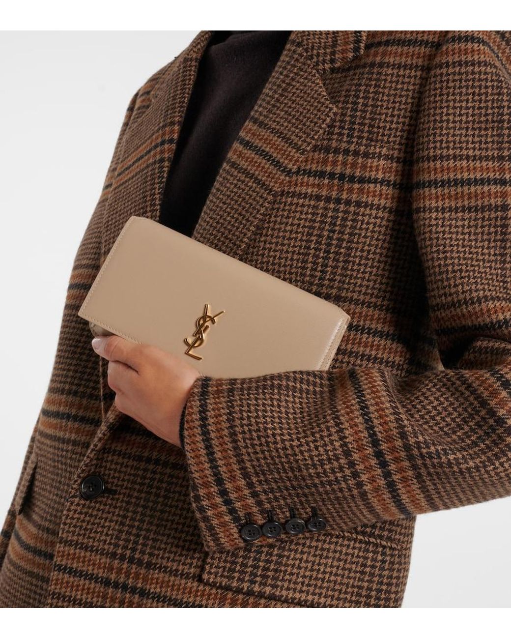 Saint Laurent Natural Cassandre Leather Phone Pouch