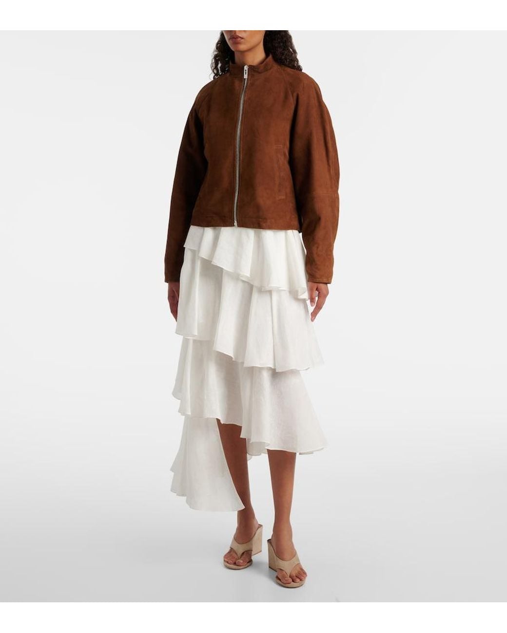Alaïa White Asymmetric Cotton And Linen Midi Skirt
