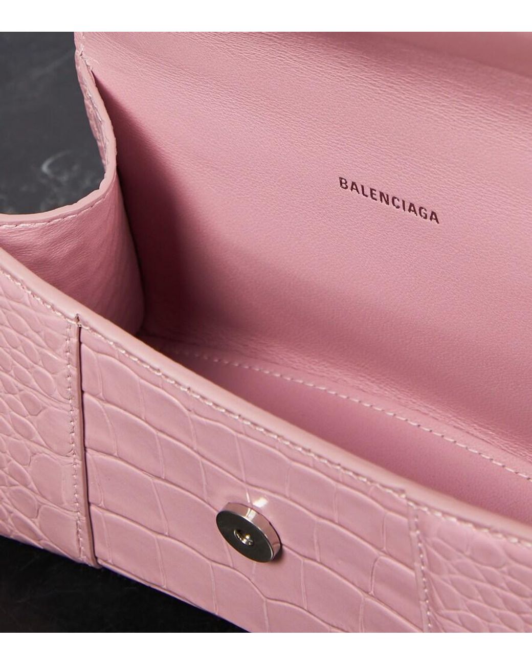 Balenciaga Pink Hourglass Small Croc-Effect Tote Bag