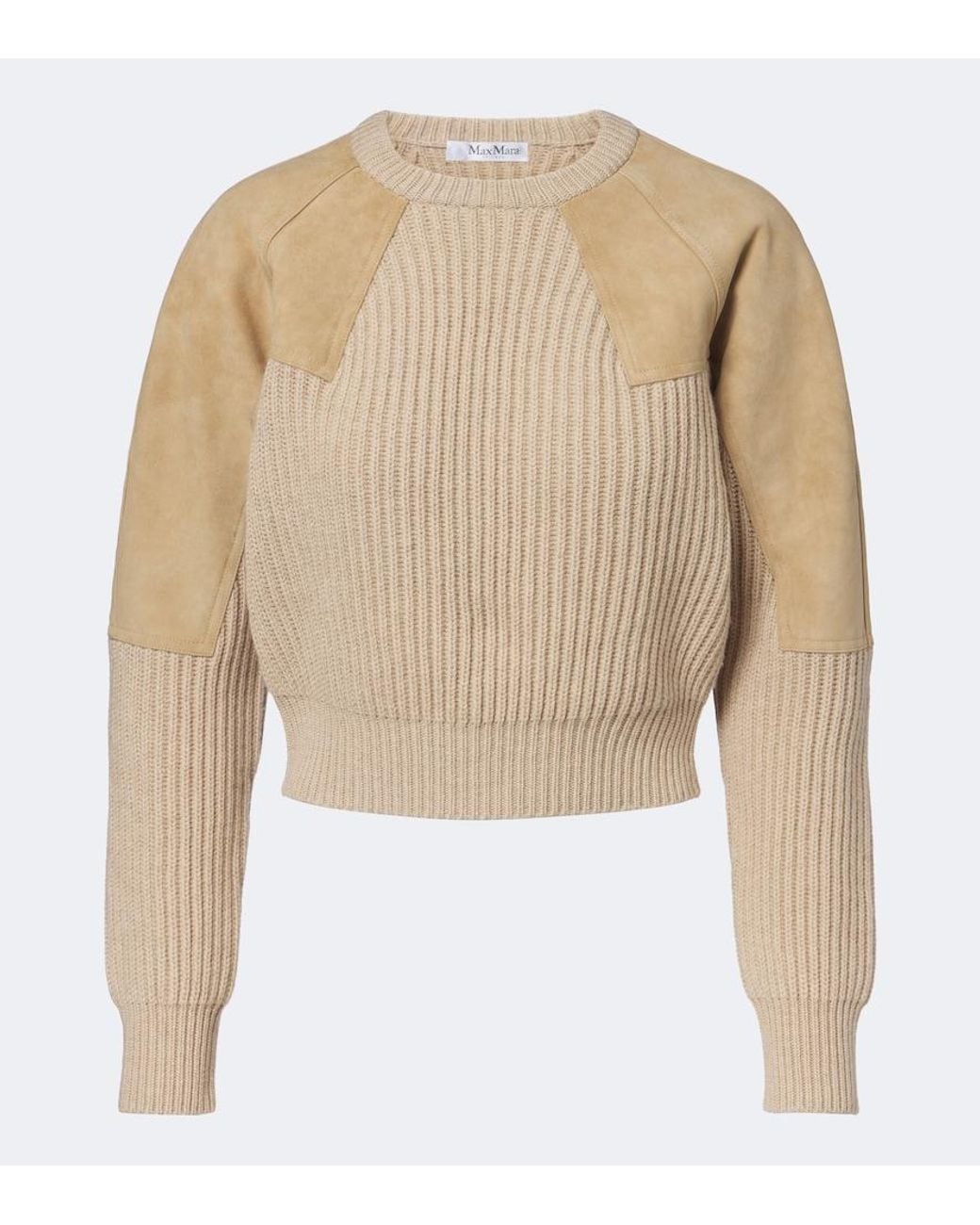 Max Mara Natural Suede-Paneled Wool And Cashmere Sweater