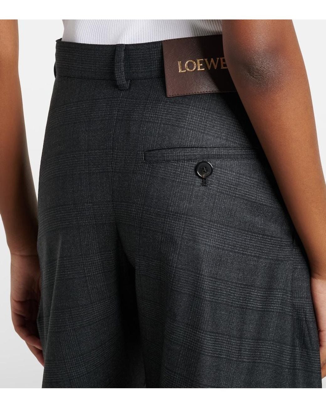 Loewe Blue Checked Belt Wool Barrel-Leg Pants
