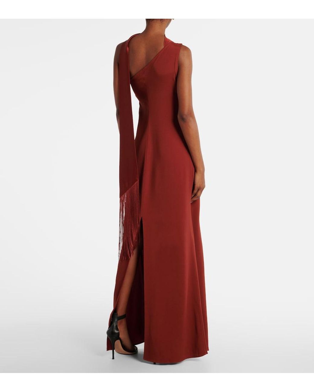 Taller Marmo Red Caroline One-Shoulder Crepe Cady Gown