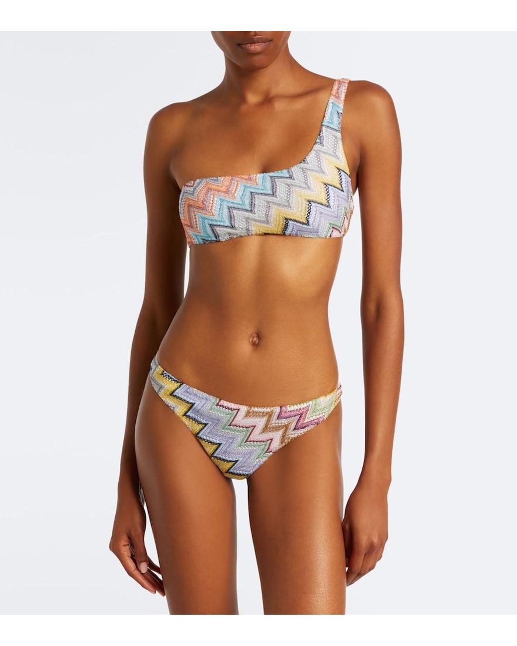 Missoni White Zigzag One-Shoulder Lame Bikini