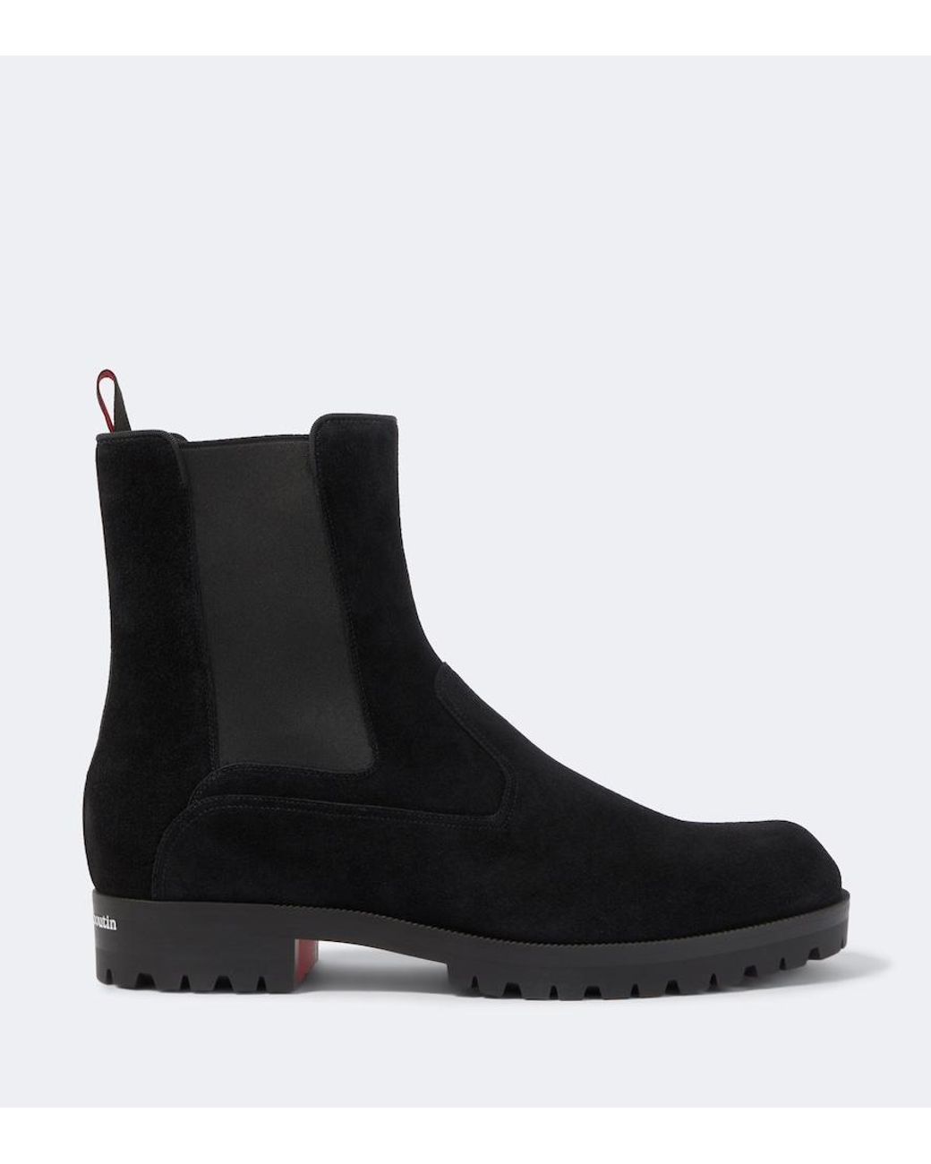 Christian Louboutin Black Cavernos Suede Chelsea Boots for men