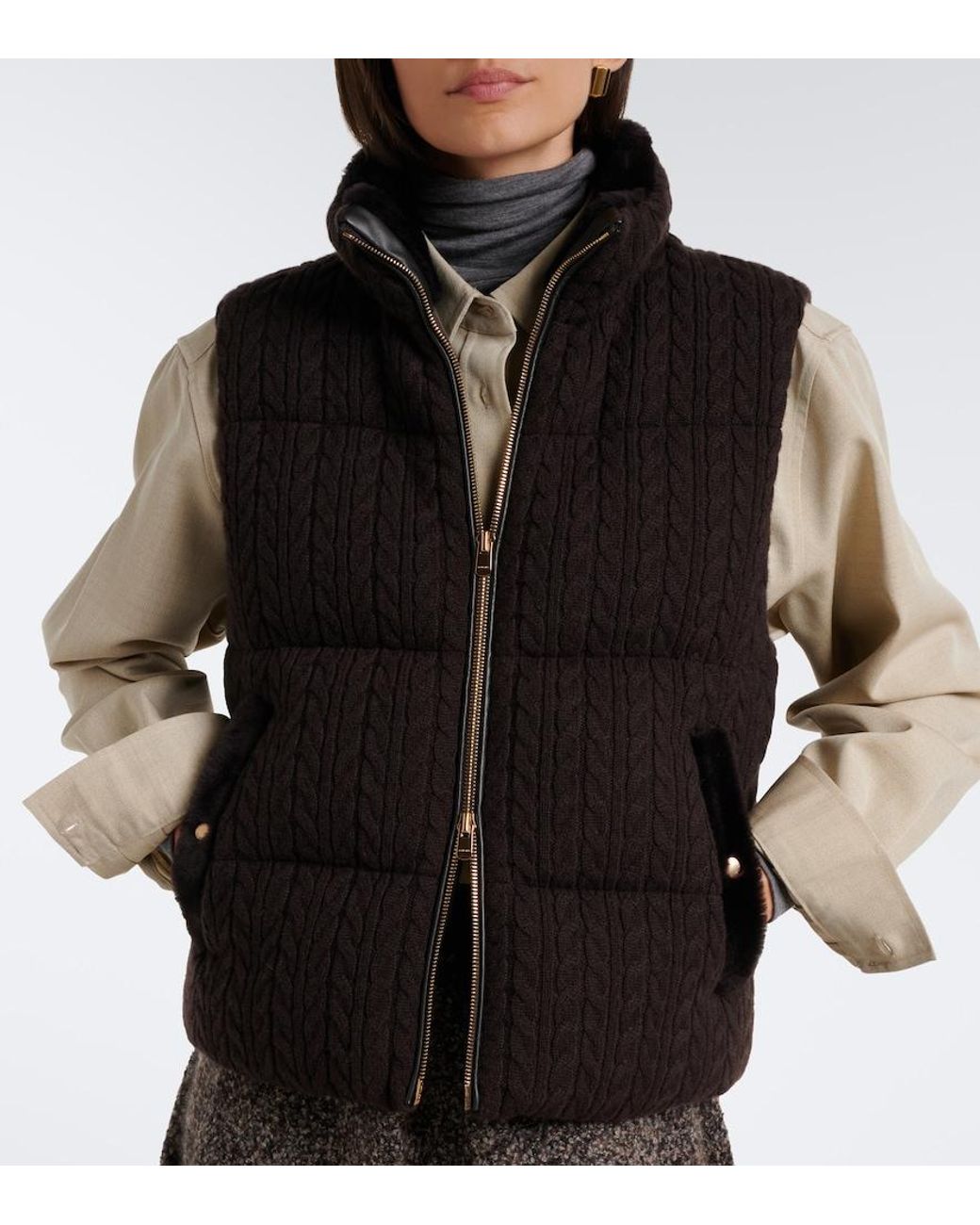 Agnona Black Cable-Knit Cashmere Puffer Vest
