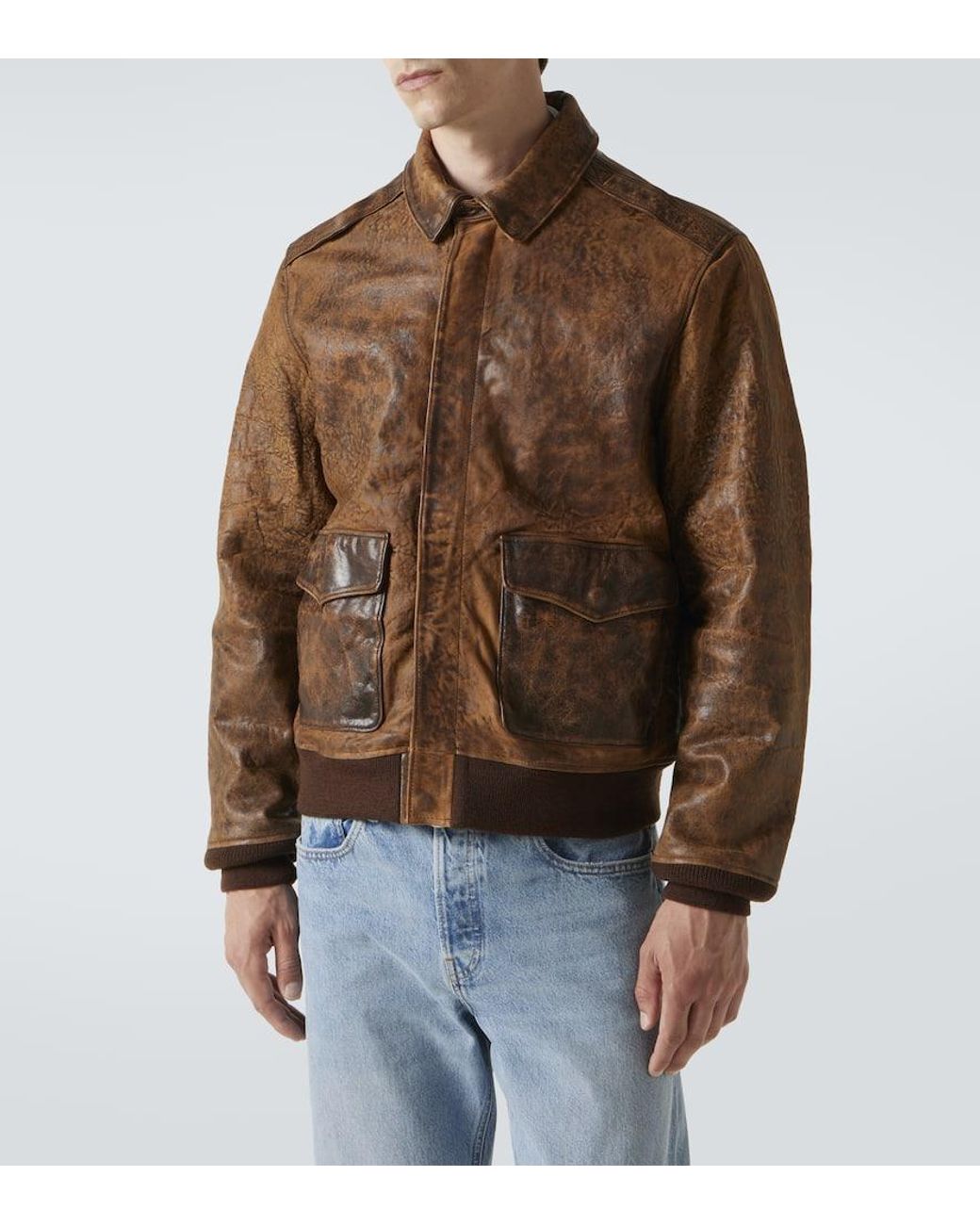 Polo Ralph Lauren Leather Bomber Jacket in Brown for Men | Lyst
